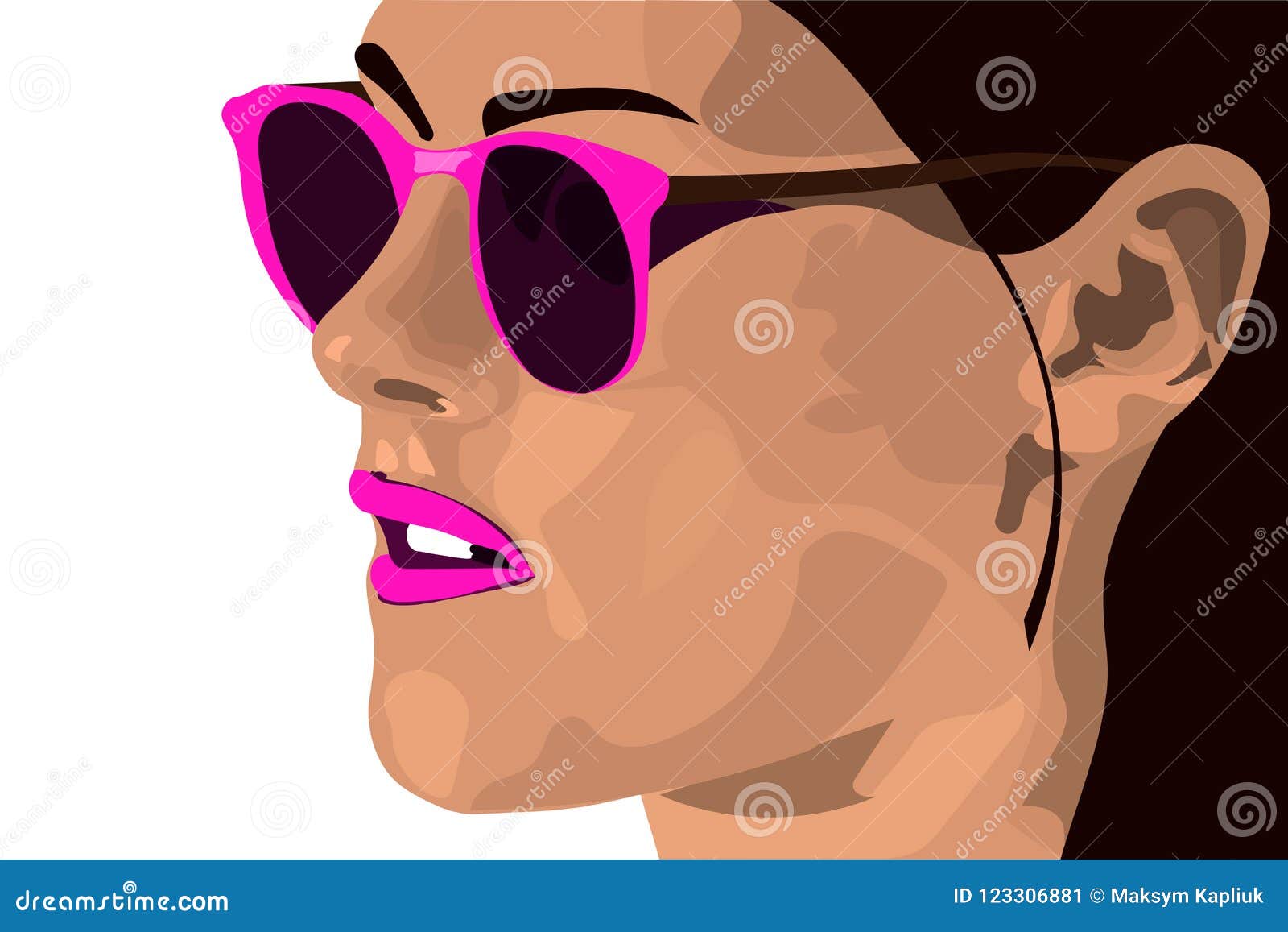 Girl In Pink Sunglasses With Dark Hair Stylish Vector Illustrat Stock 