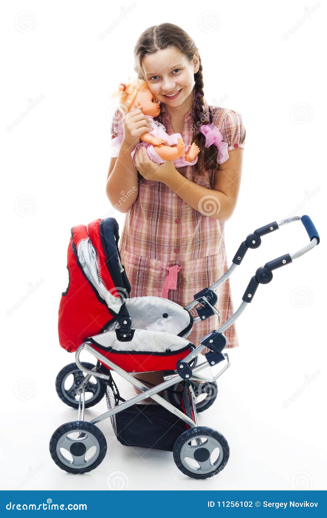 Girl Play with Buggy and Doll Stock Photo Image of isolated, love