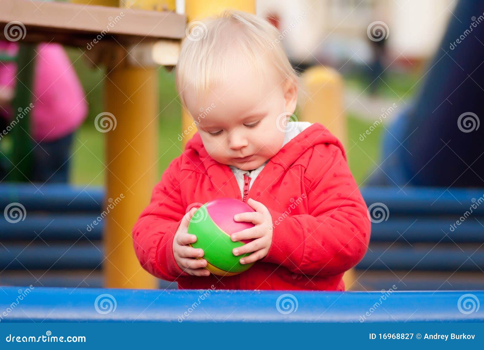 Girl Play with Rubber Ball on Playground Stock Image Image of