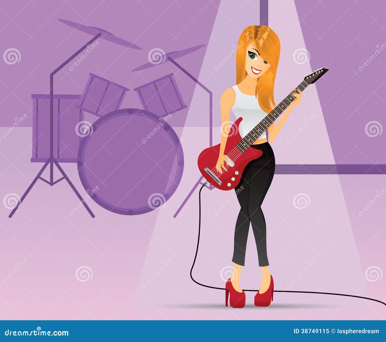 Girl Playing Electric Guitar on Stage Stock Vector - Illustration of ...