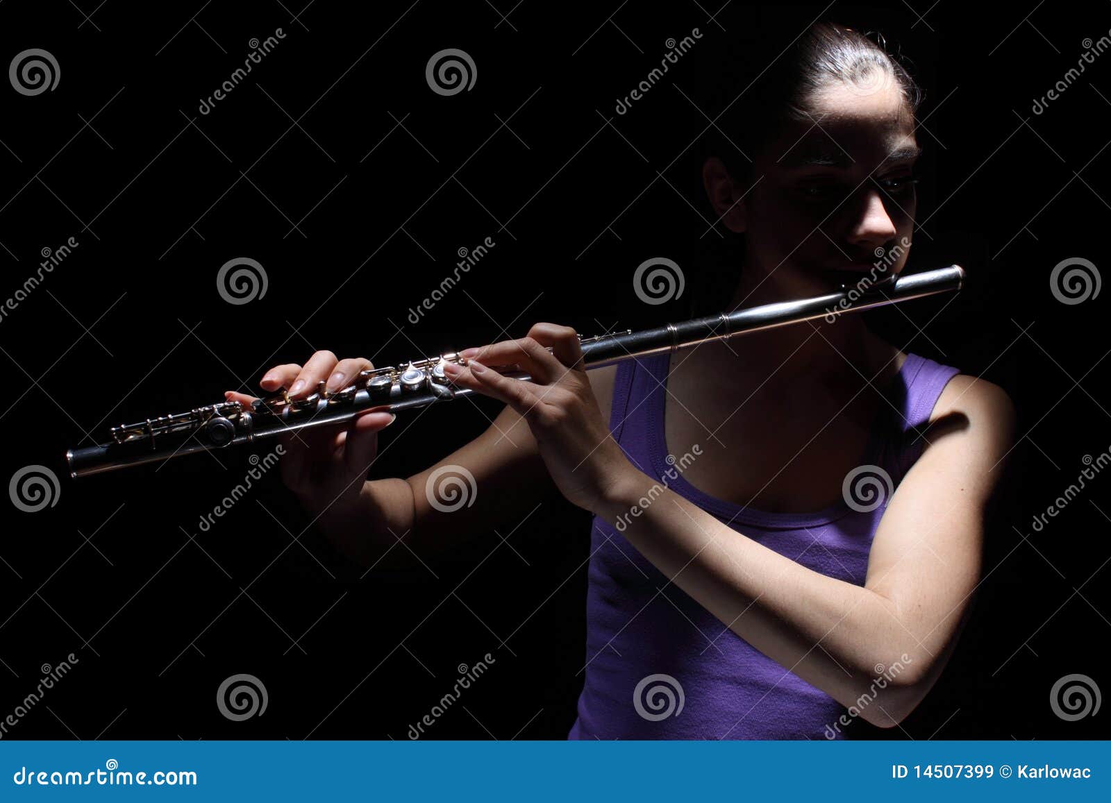 Girl playing a flute stock image. Image of background 14507399