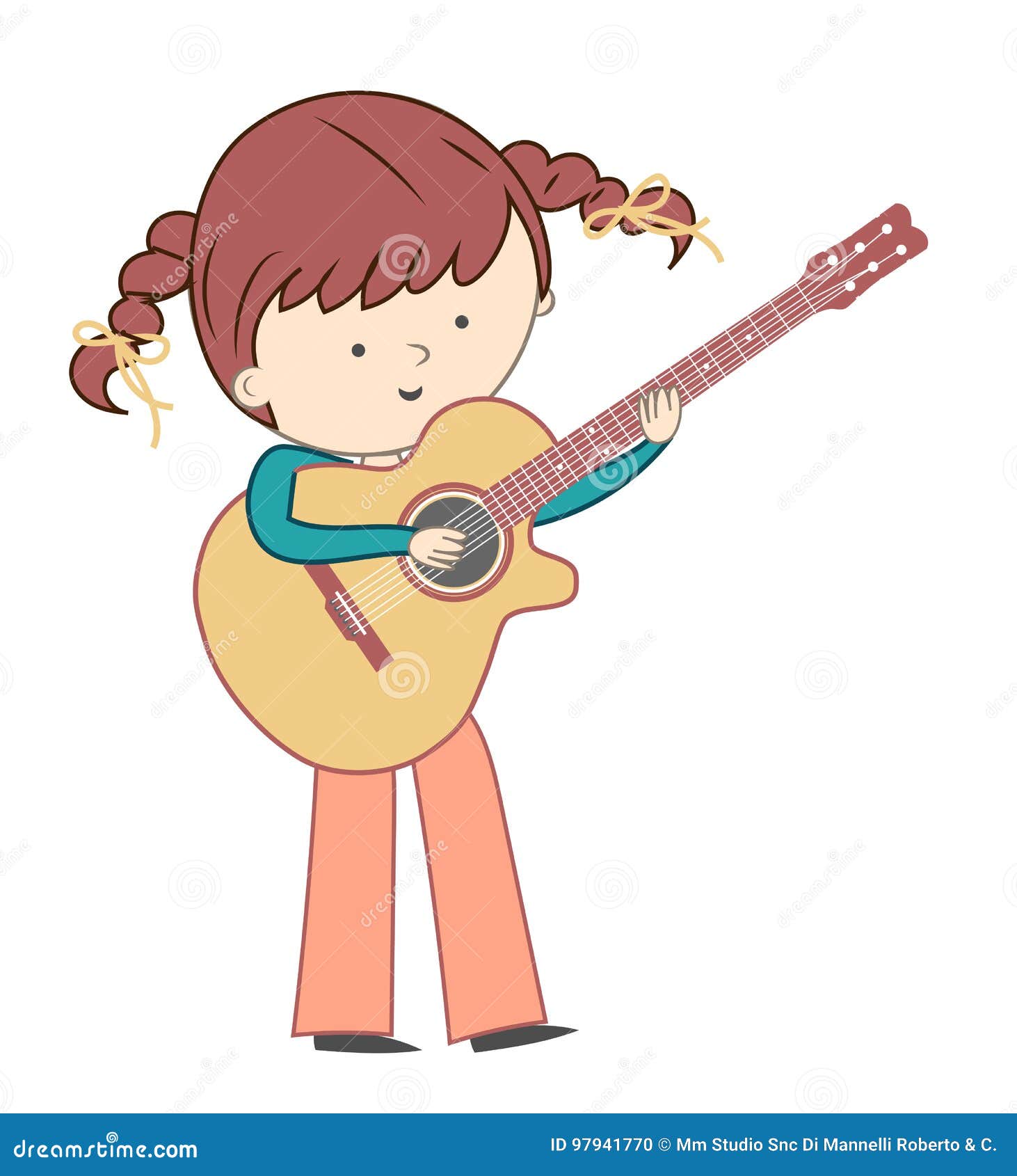 Girl Playing Guitar on White Background Stock Vector Illustration of
