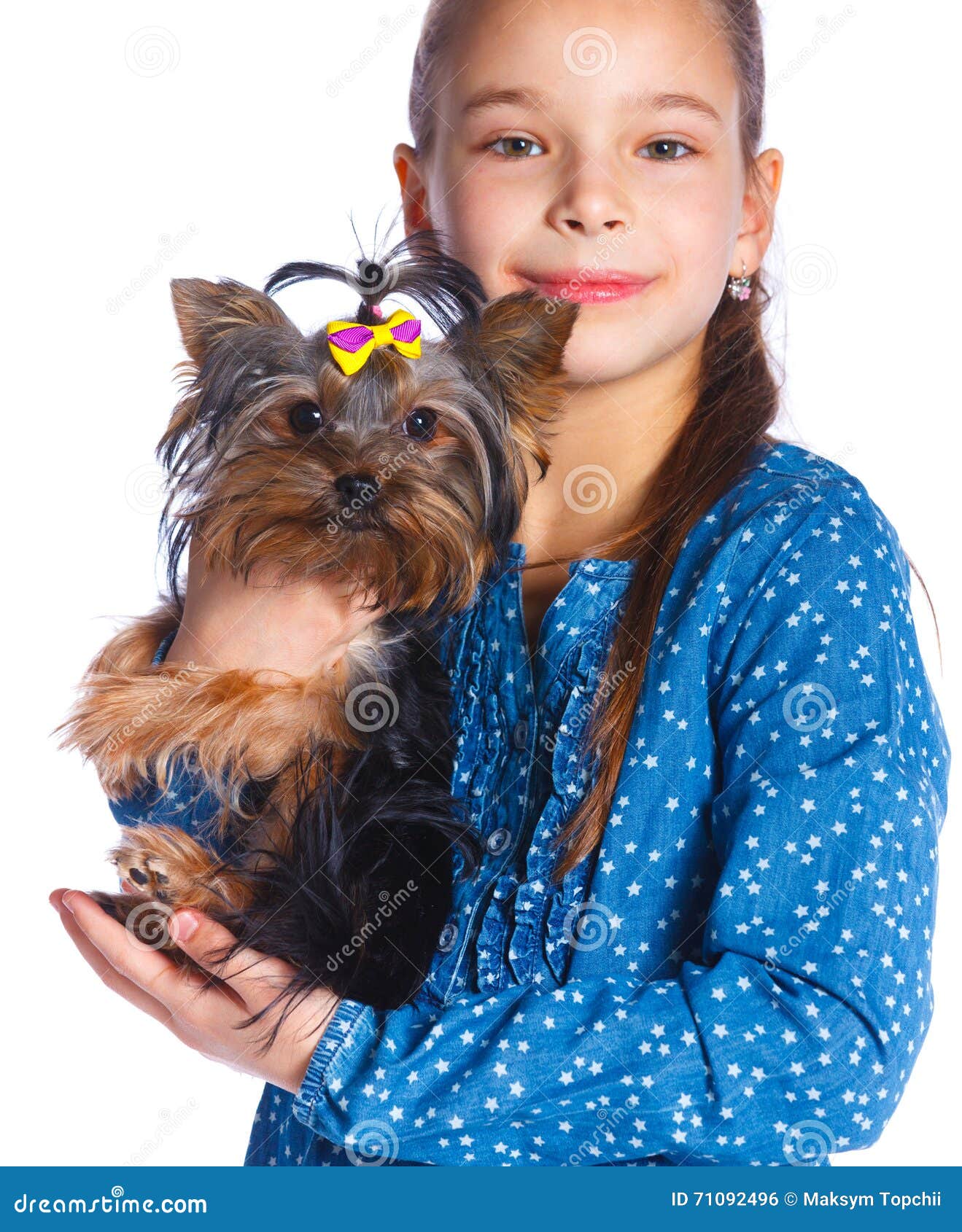 Girl Playing With Her Yorkshire Terrier Stock Ph
