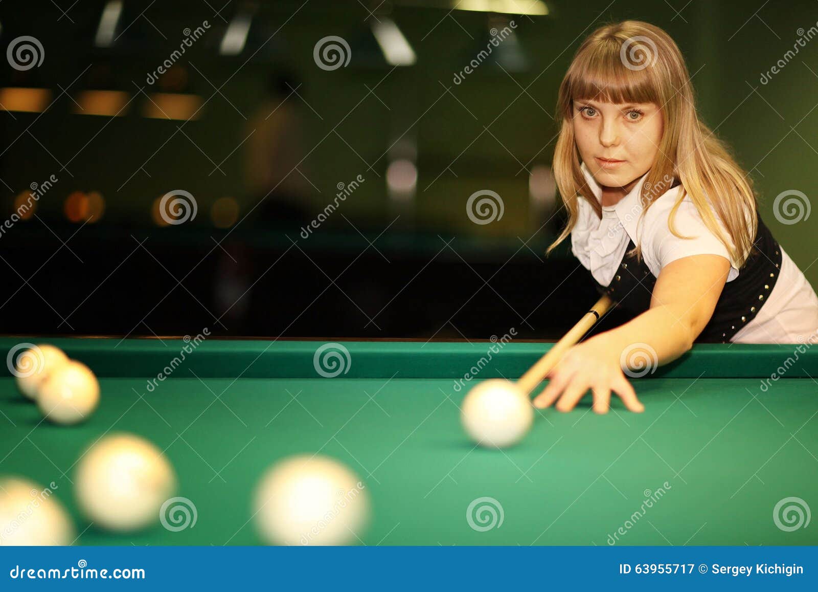 Girl Plays Billiards Stock Image Image Of Predicts Girl 63955717