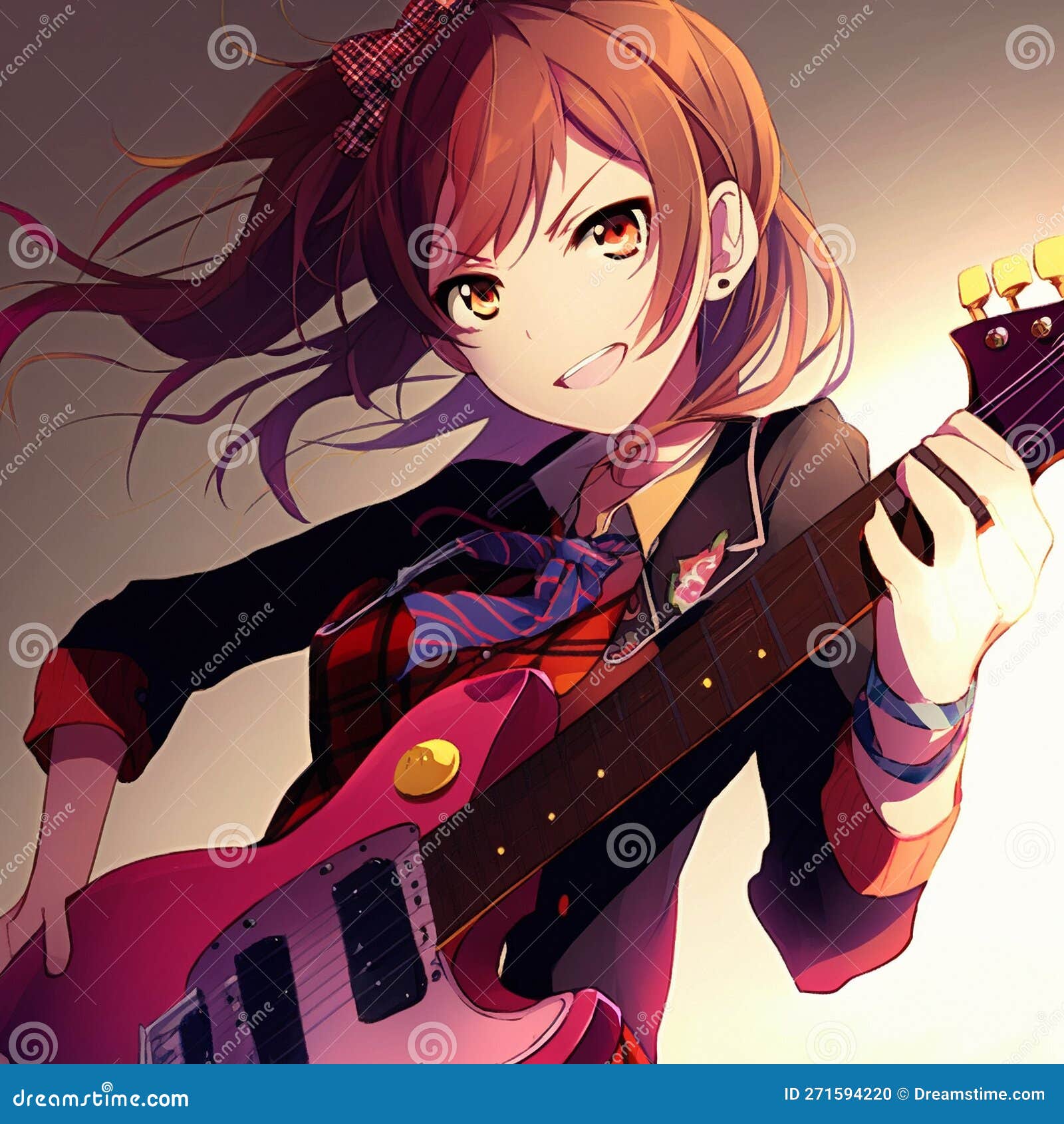 Premium Photo | A girl plays an electric guitar in the anime style