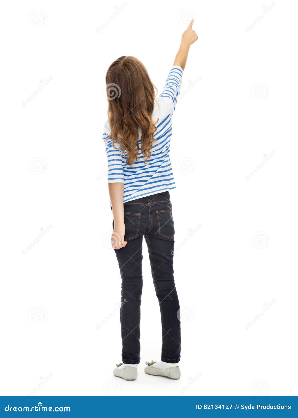 Girl Pointing Finger at Something Invisible Stock Image - Image of ...