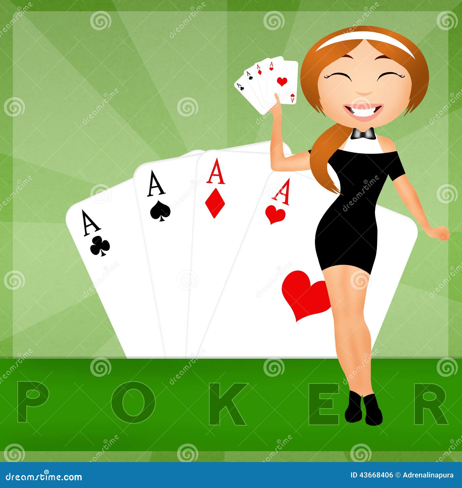 Girl with poker of aces stock illustration. Illustration of dice - 43668406