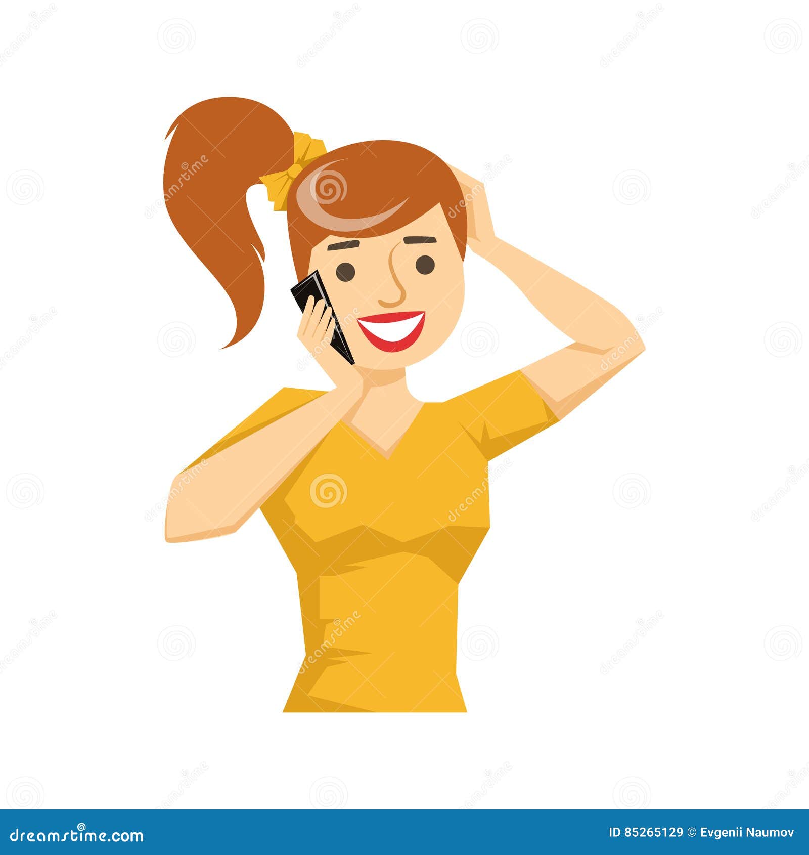 Girl with Ponytail Chatting on Smartphone, Part of People Speaking on the  Mobile Phone Series Stock Vector - Illustration of talking, happy: 85265129