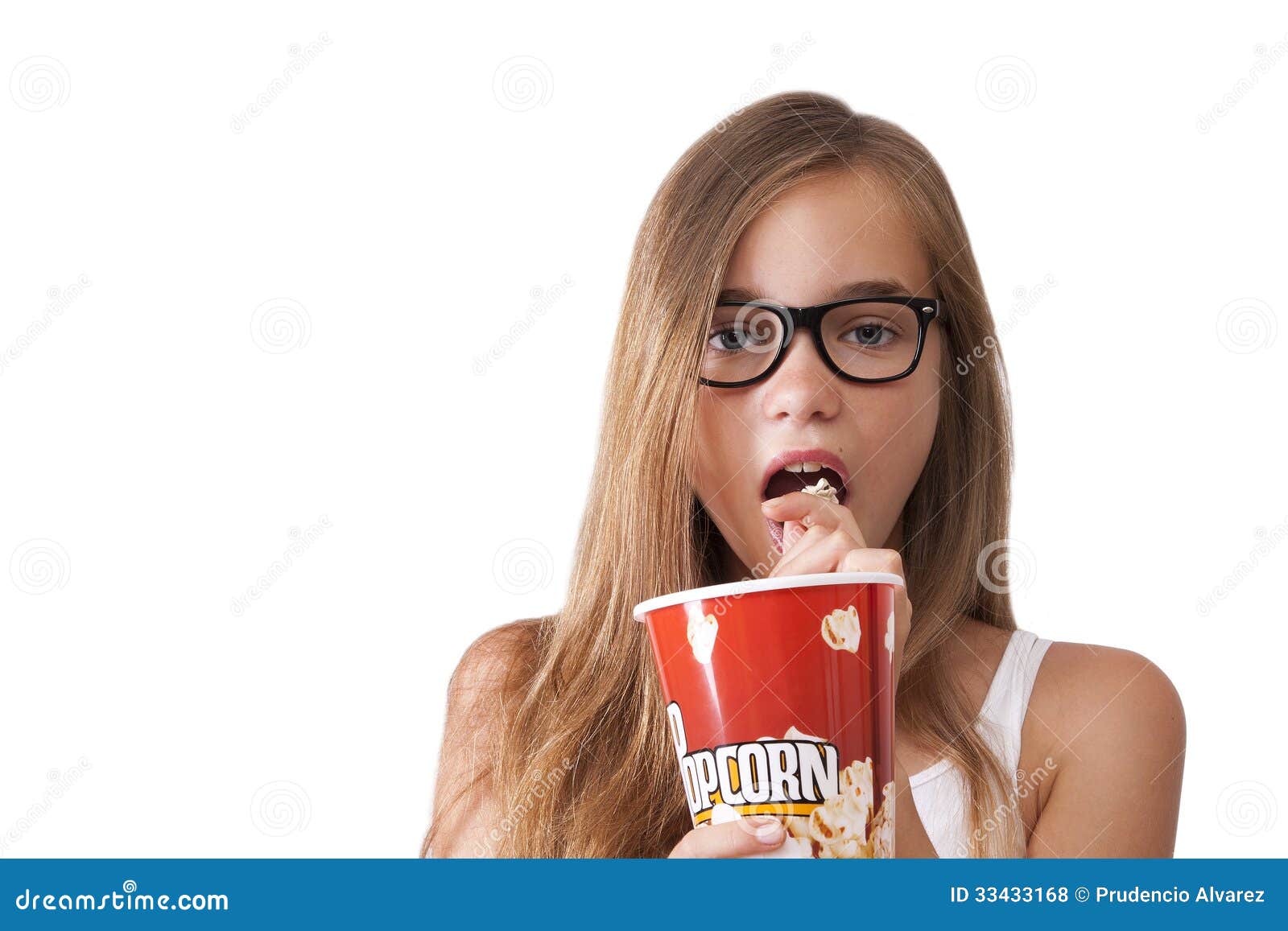 Girl with popcorn stock photo. Image of popcorn, salty 33433168