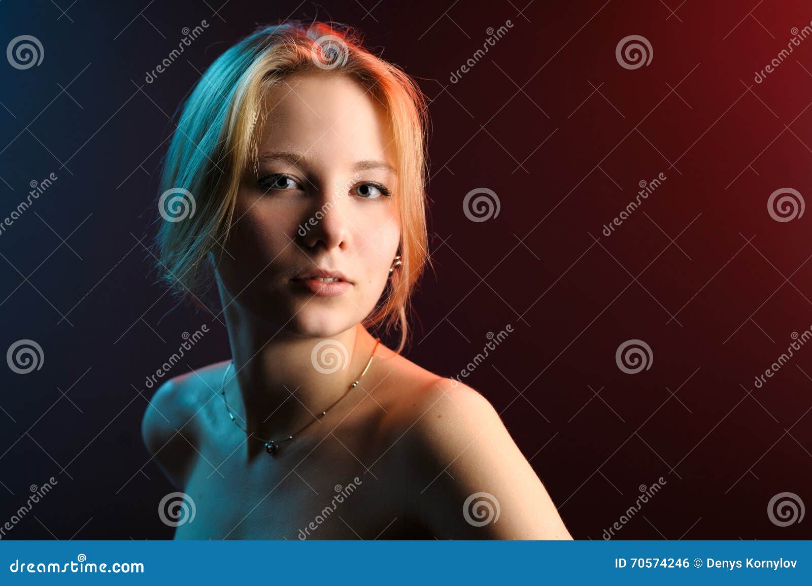 Girl Portrait in Blue Red Light Stock Photo - Image of emotion ...