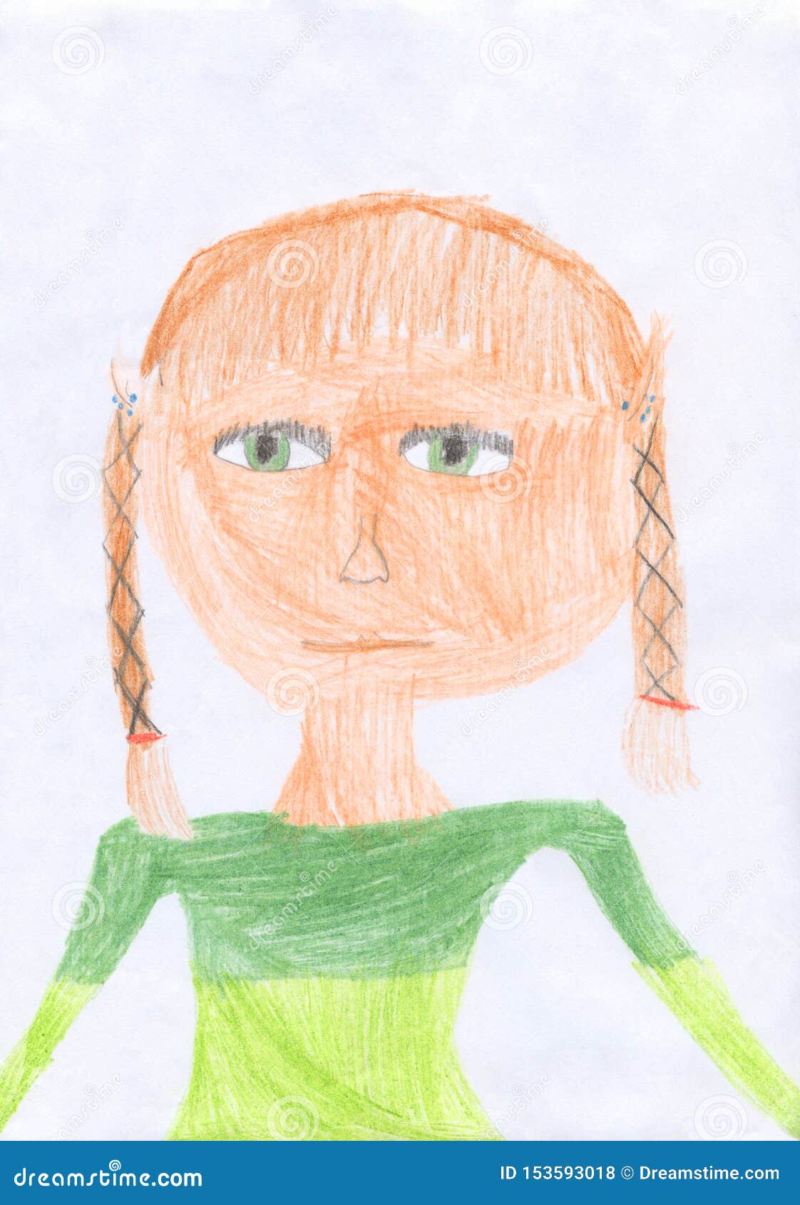 Kid Colored Pencil Drawing of Girl Stock Illustration ...