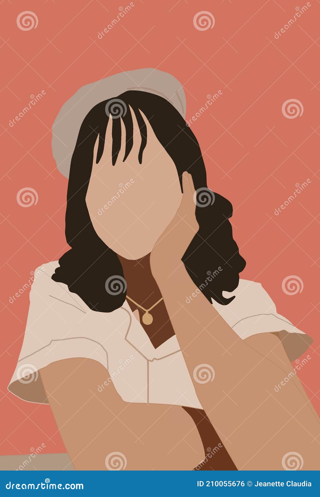 A Girl Pose a Resting on Her Chin Stock Illustration Illustration of