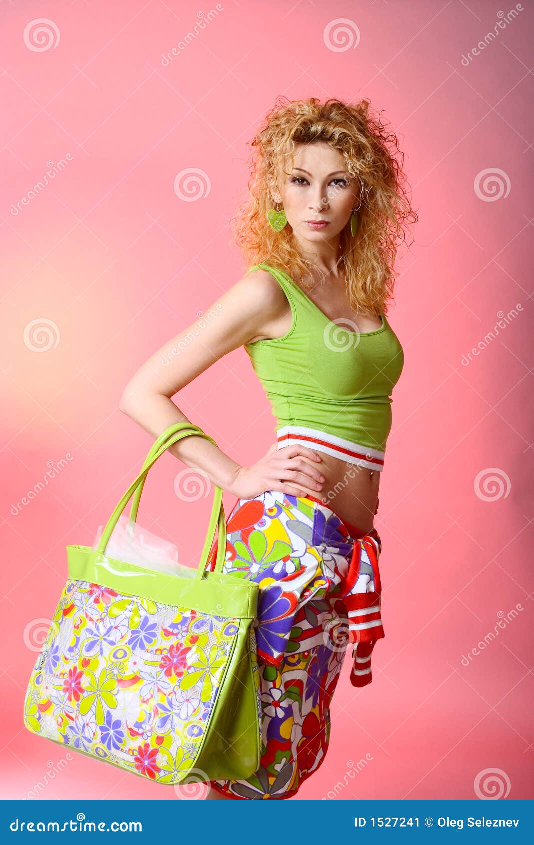 Girl Posing with Bag on Red Background Stock Image Image of female