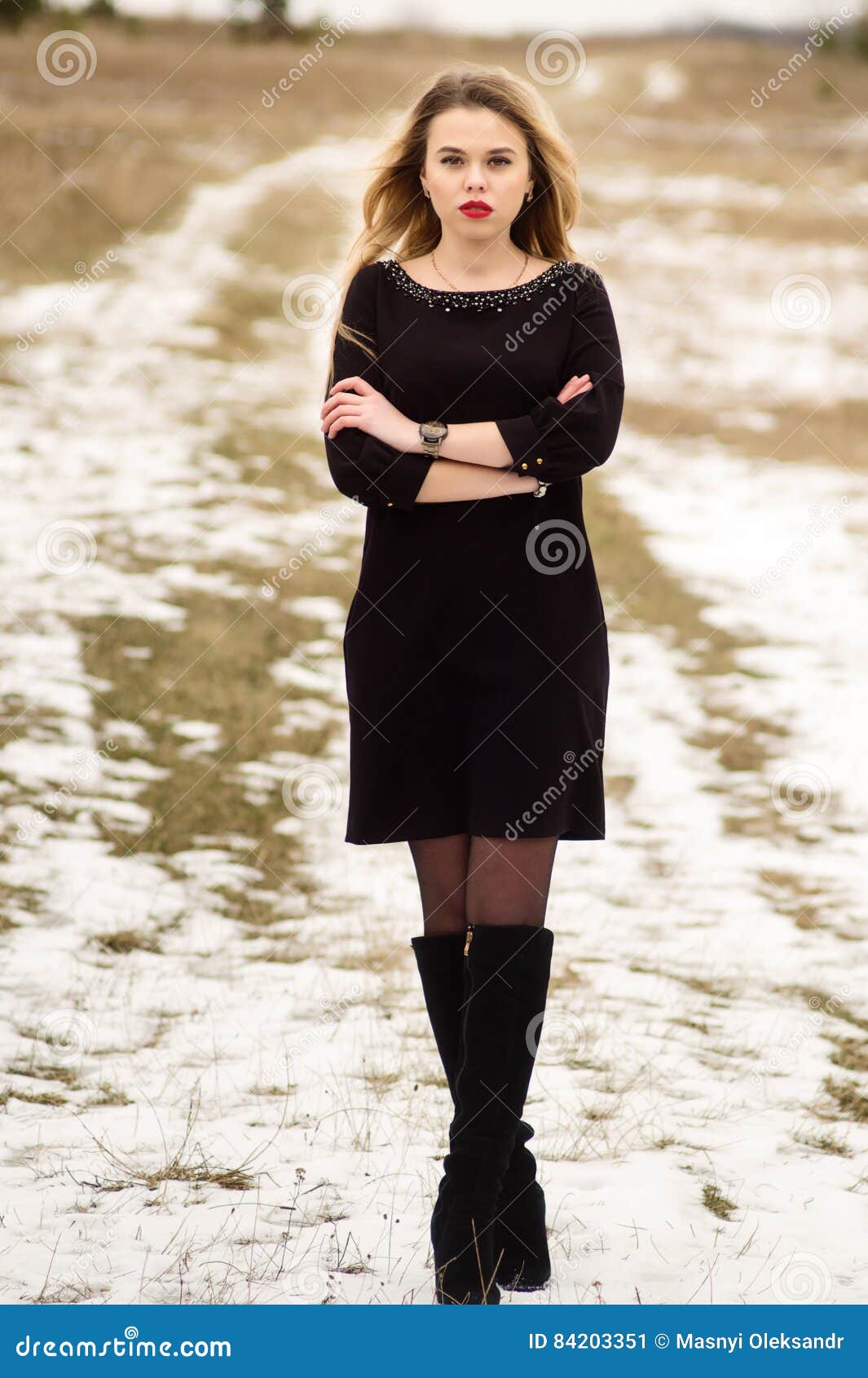 Girl Posing at Camera with Crossed Arms. Stock Image - Image of full ...