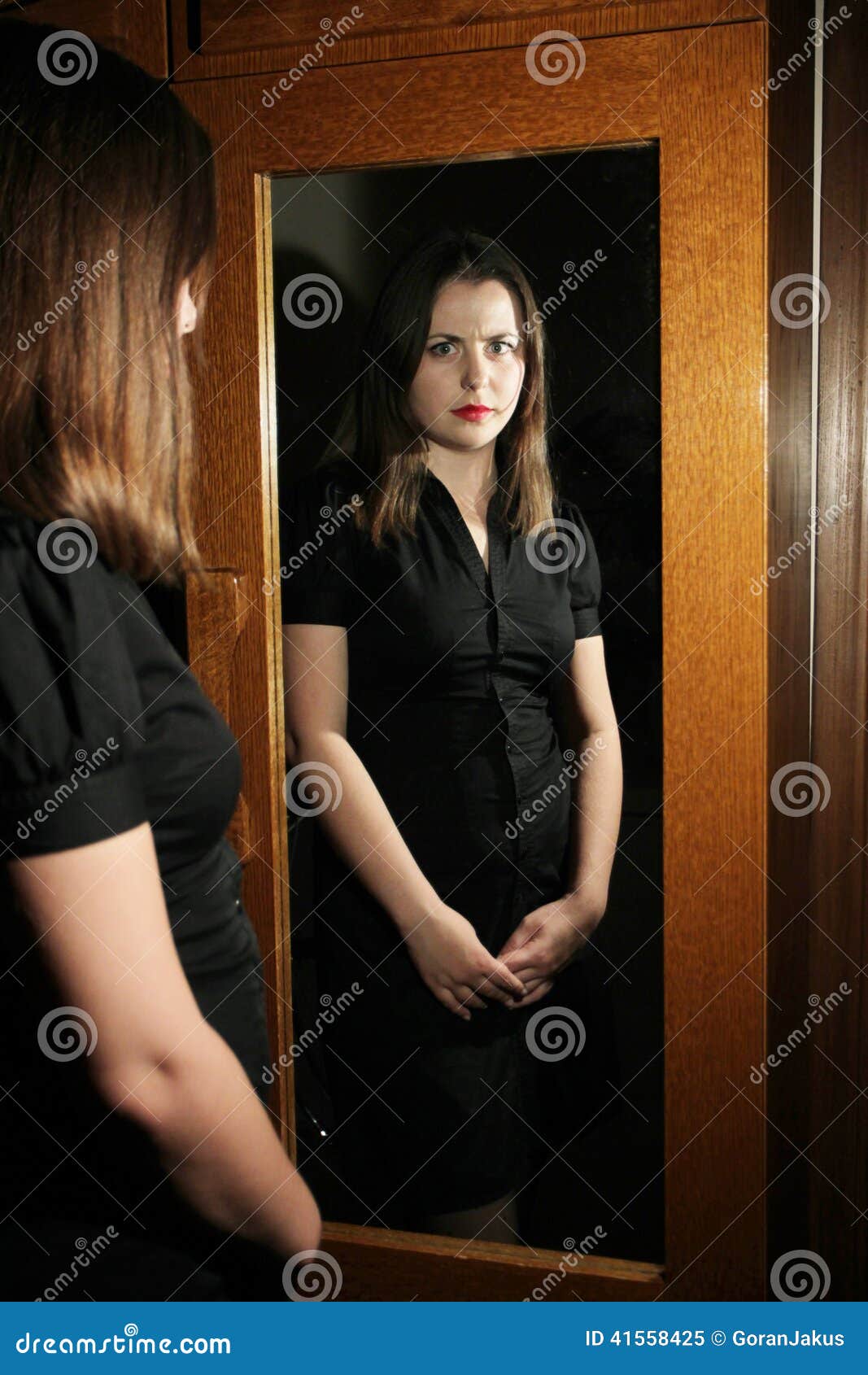 Girl Posing in Front of Mirror Stock Image Image of fashion, color