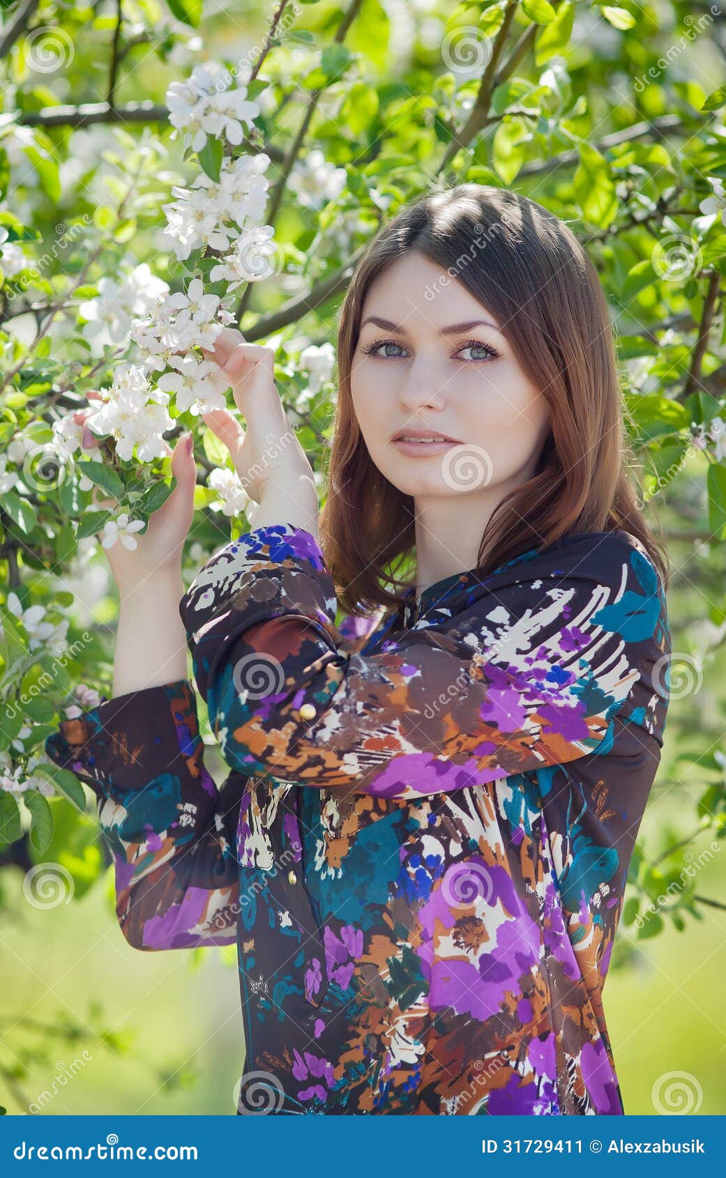 Girl Posing Under Apple-tree Stock Image - Image of leisure, blossoming ...