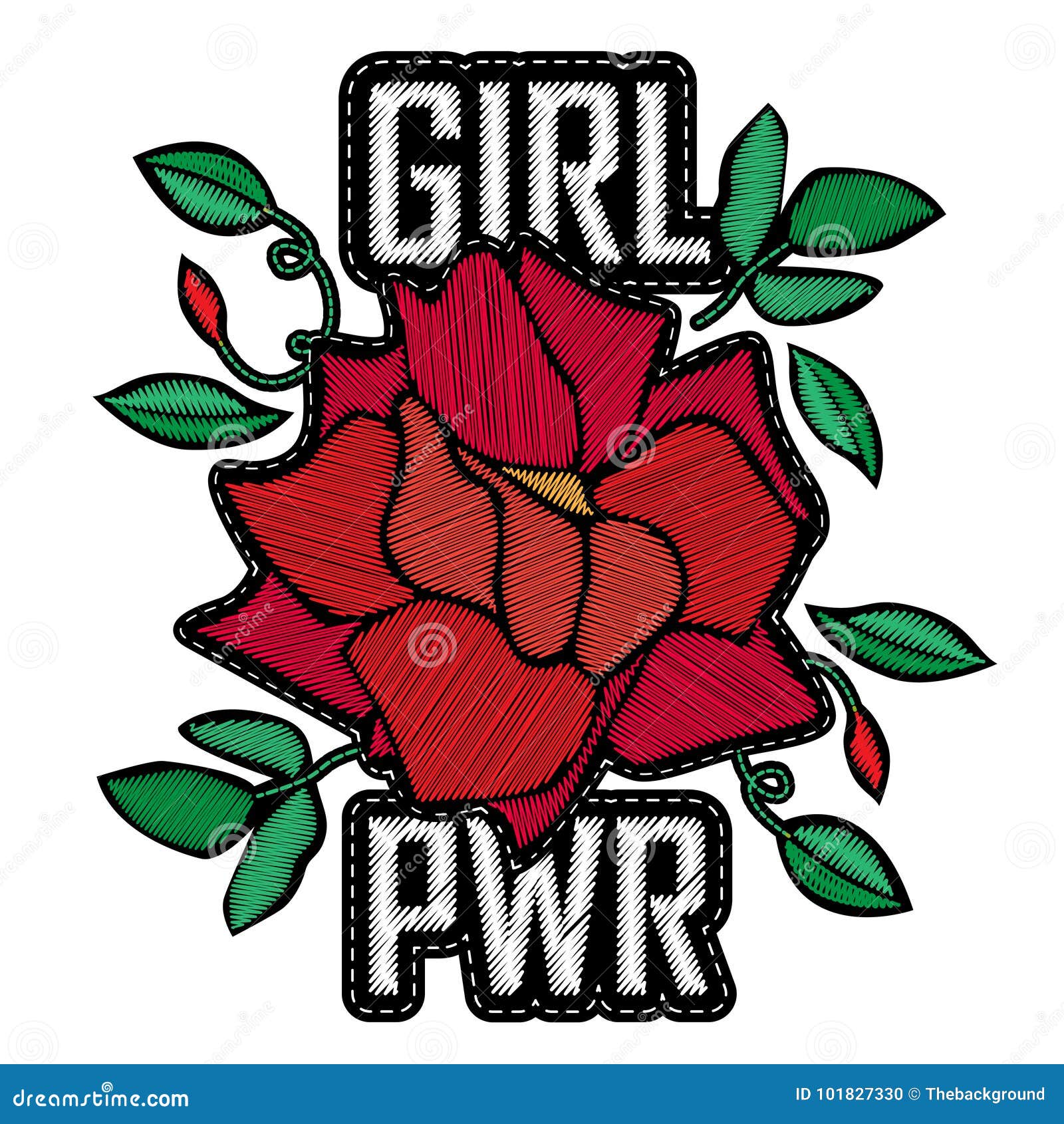 Girl Power - Fashion Badge or Patch. Embroidery Rose with Leaves Stock ...