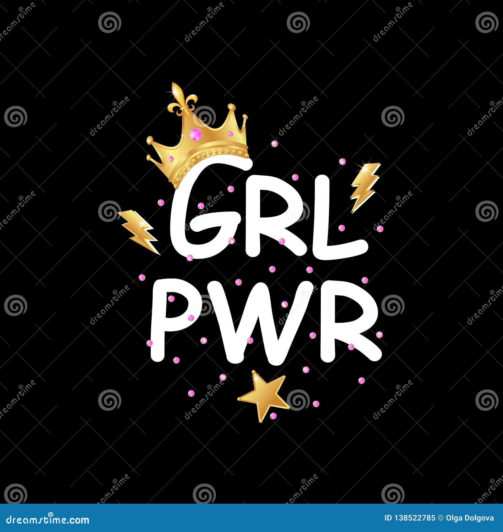 Girl Power Feminism Slogan with Gold Realistic Crown Vector Stock ...