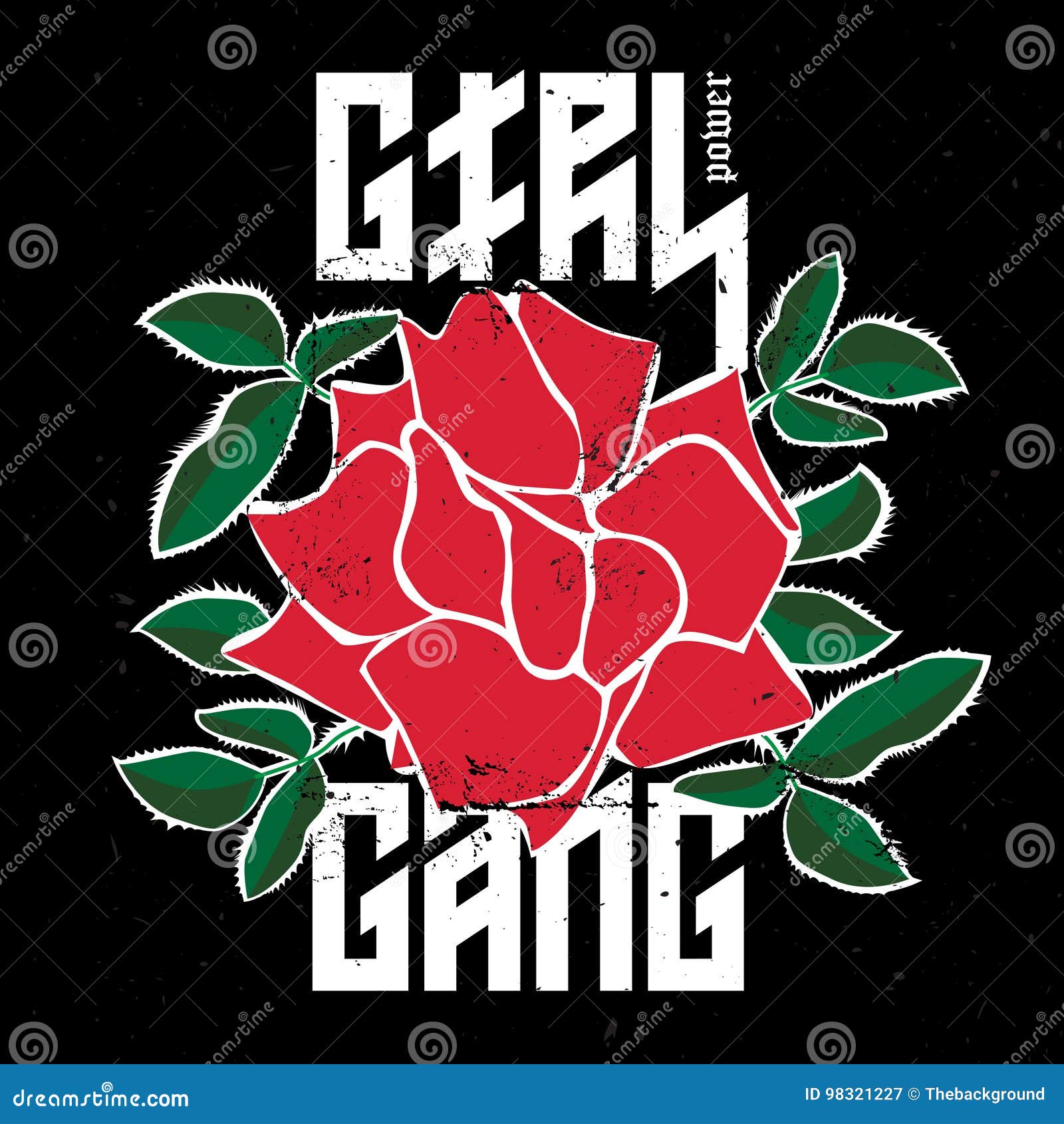 Girl Power Gang - Fashion Patch or Badge. Red Rose with Thorns a Stock ...