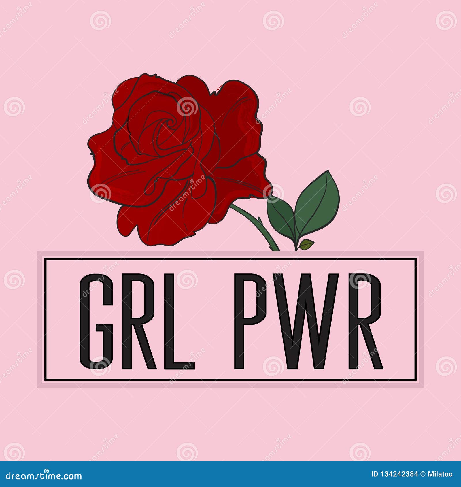 Girl Power Slogan with Rose Print on Pink Background. Stock Vector ...