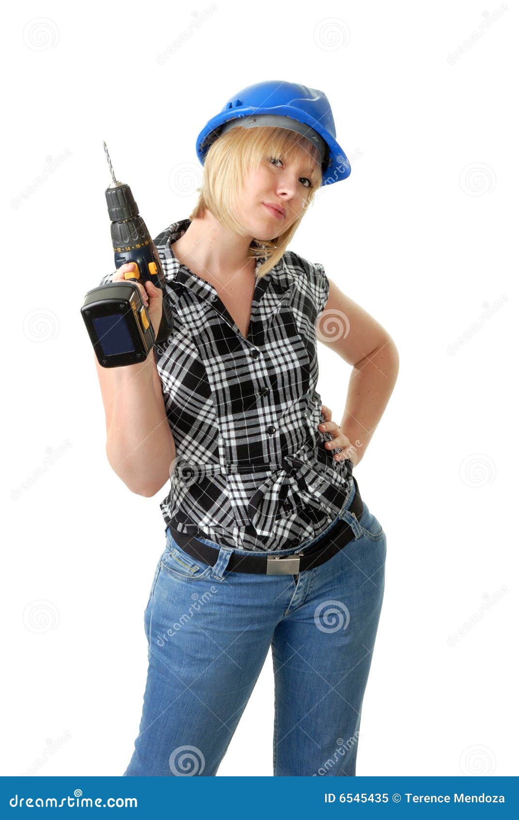 Girl with power tool stock image. Image of architecture 6545435