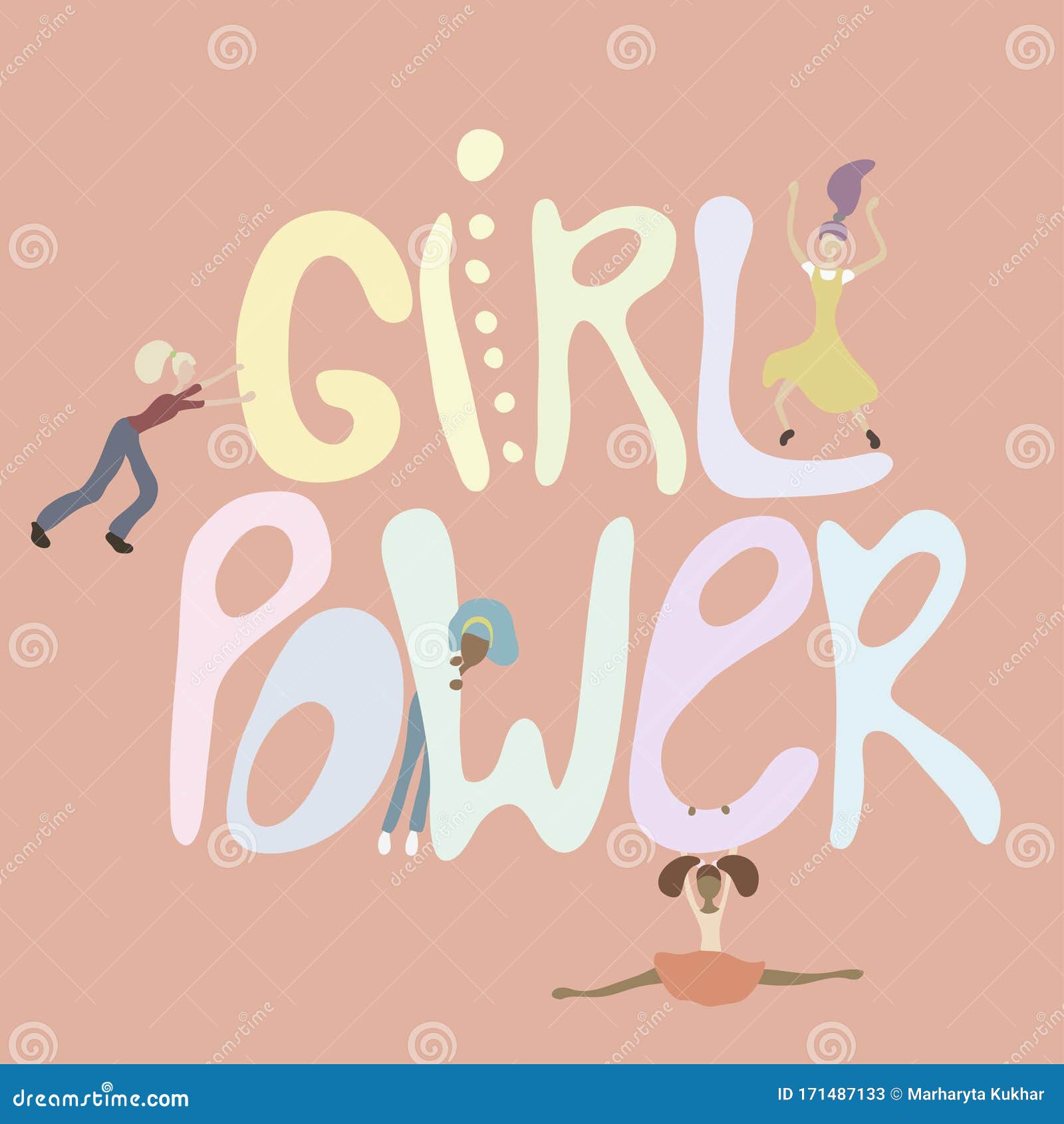 Girl Power - Unique Hand Drawn Inspirational Feminist Quote. Women  Characters Activities Stock Vector - Illustration of female, card: 171487133