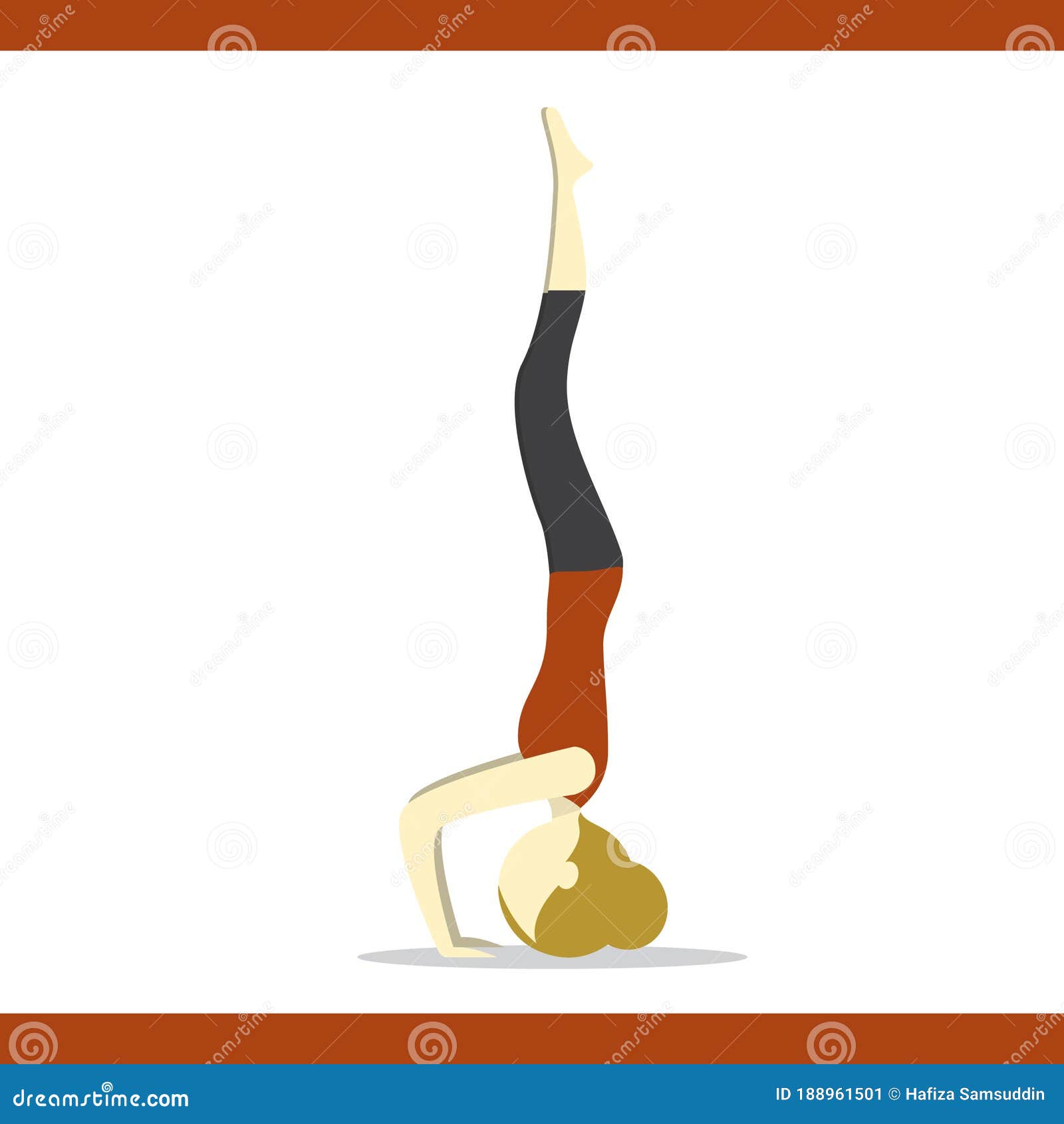 Girl Practising Yoga in Supported Headstand Pose. Vector Illustration
