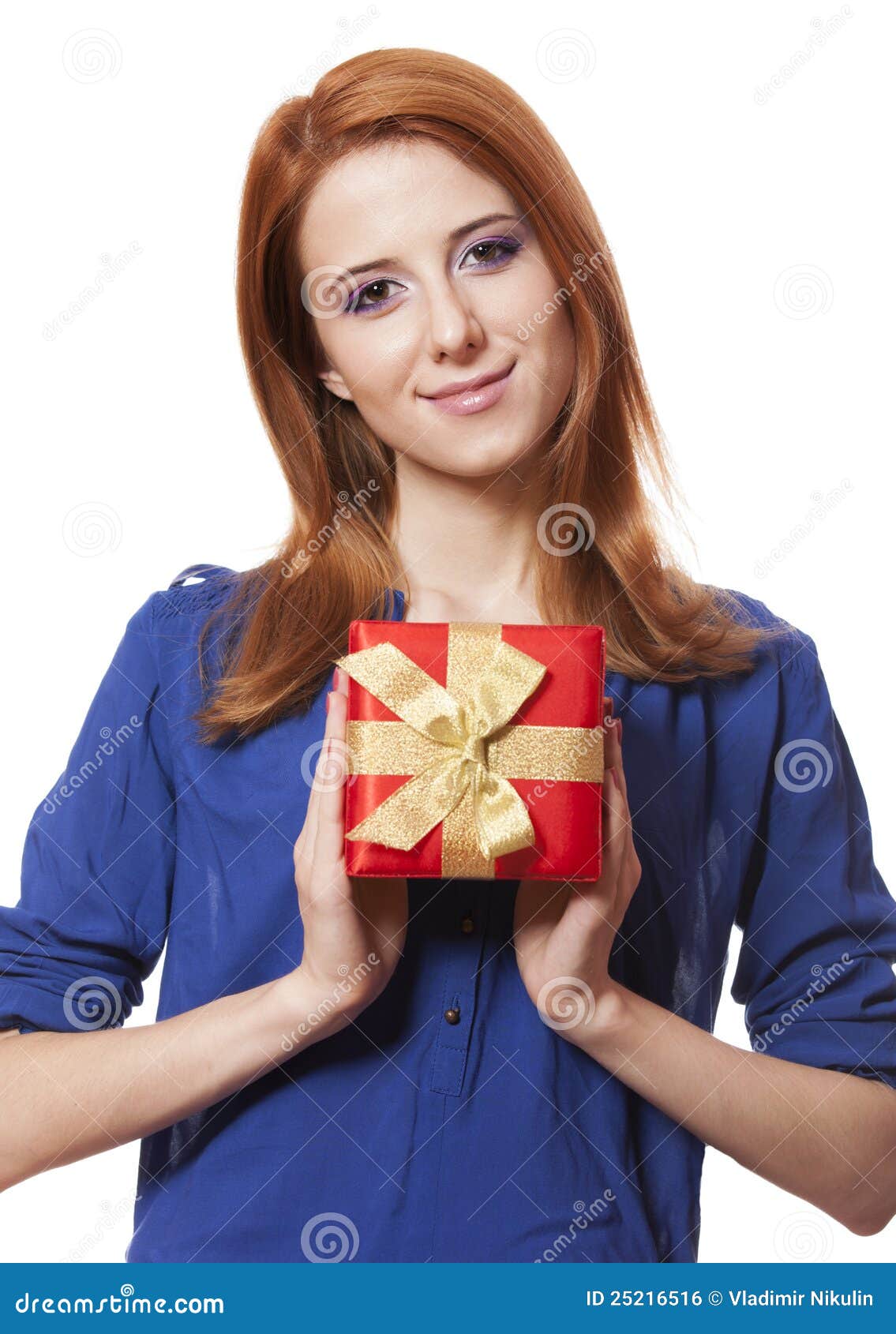 Girl with present box. stock photo. Image of event, style - 25216516