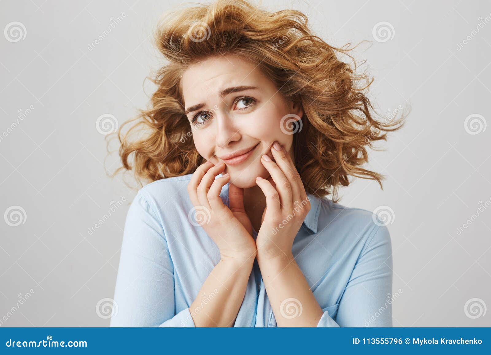 Girl Pretends To Be Melodrama Actress. Cute Funny Woman with Short Curly  Hair Standing on Wind with Hair that Floats on Stock Photo - Image of girl,  joyful: 113555796