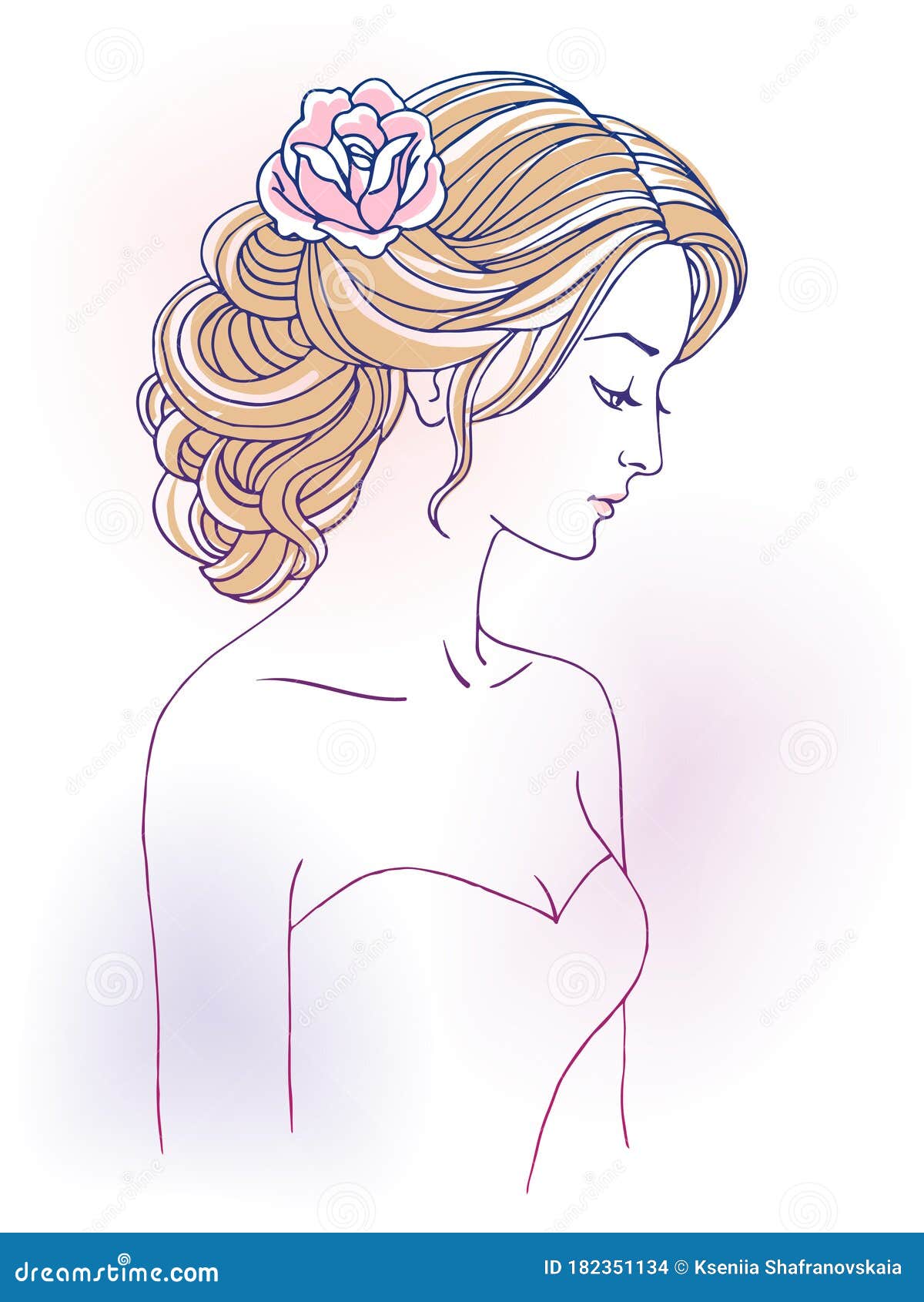 Girl in Profile with Wedding Hair Style with Flowers, Hand Drawn Sketch  Vector Illustration Stock Vector - Illustration of elegance, back: 182351134