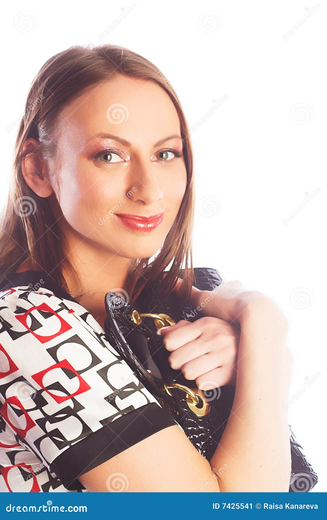 Girl with a purse stock image. Image of cosmetics, beauty 7425541