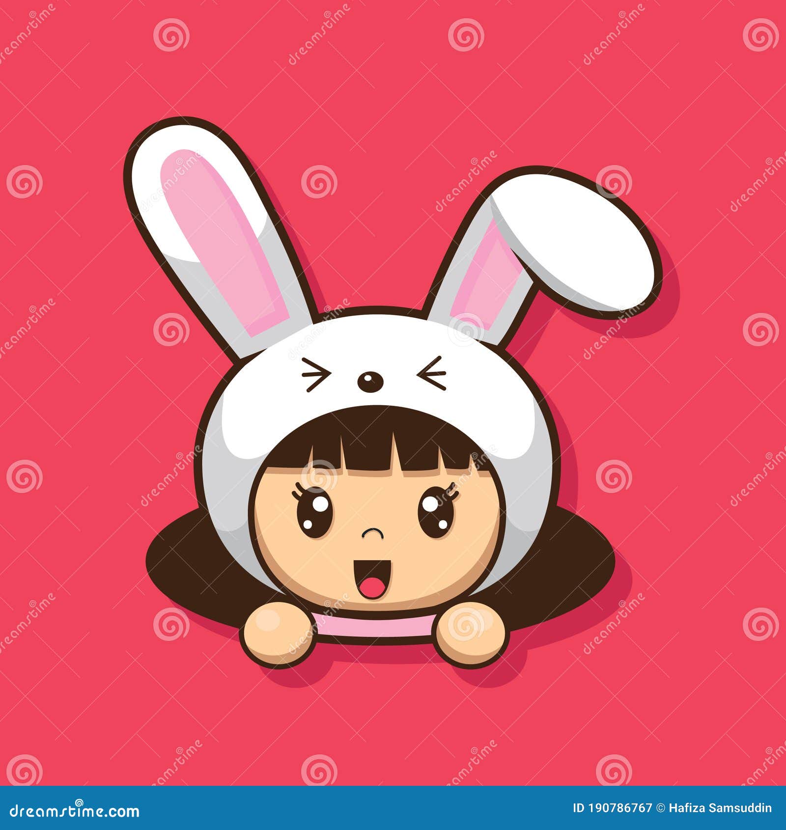 Girl in a Rabbit Costume. Vector Illustration Decorative Design Stock