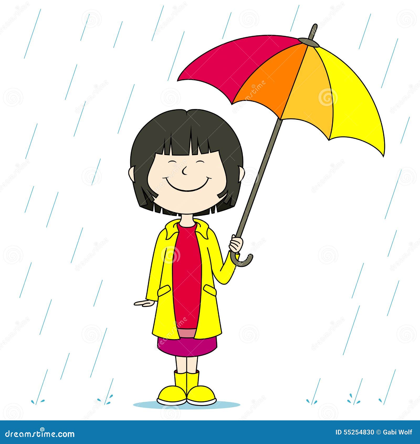 Girl in the rain stock vector. Illustration of umbrella - 55254830