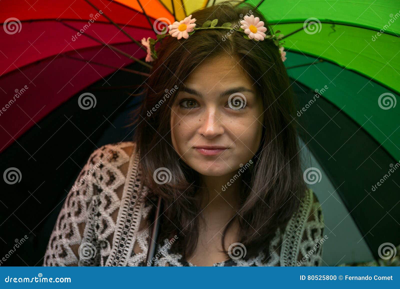 Girl with a Rainbow Umbrella Stock Photo Image of outdoor, multicolor