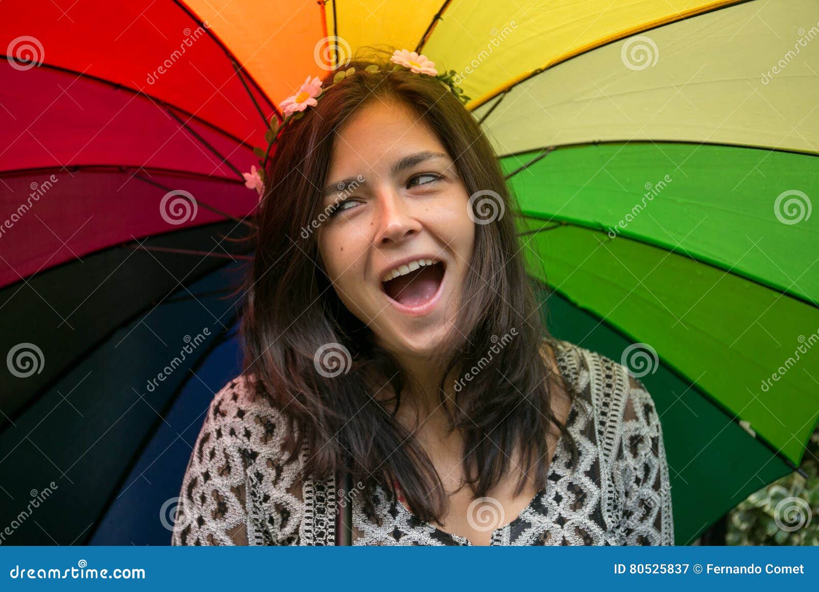 Girl with a Rainbow Umbrella Stock Image Image of outdoor, color