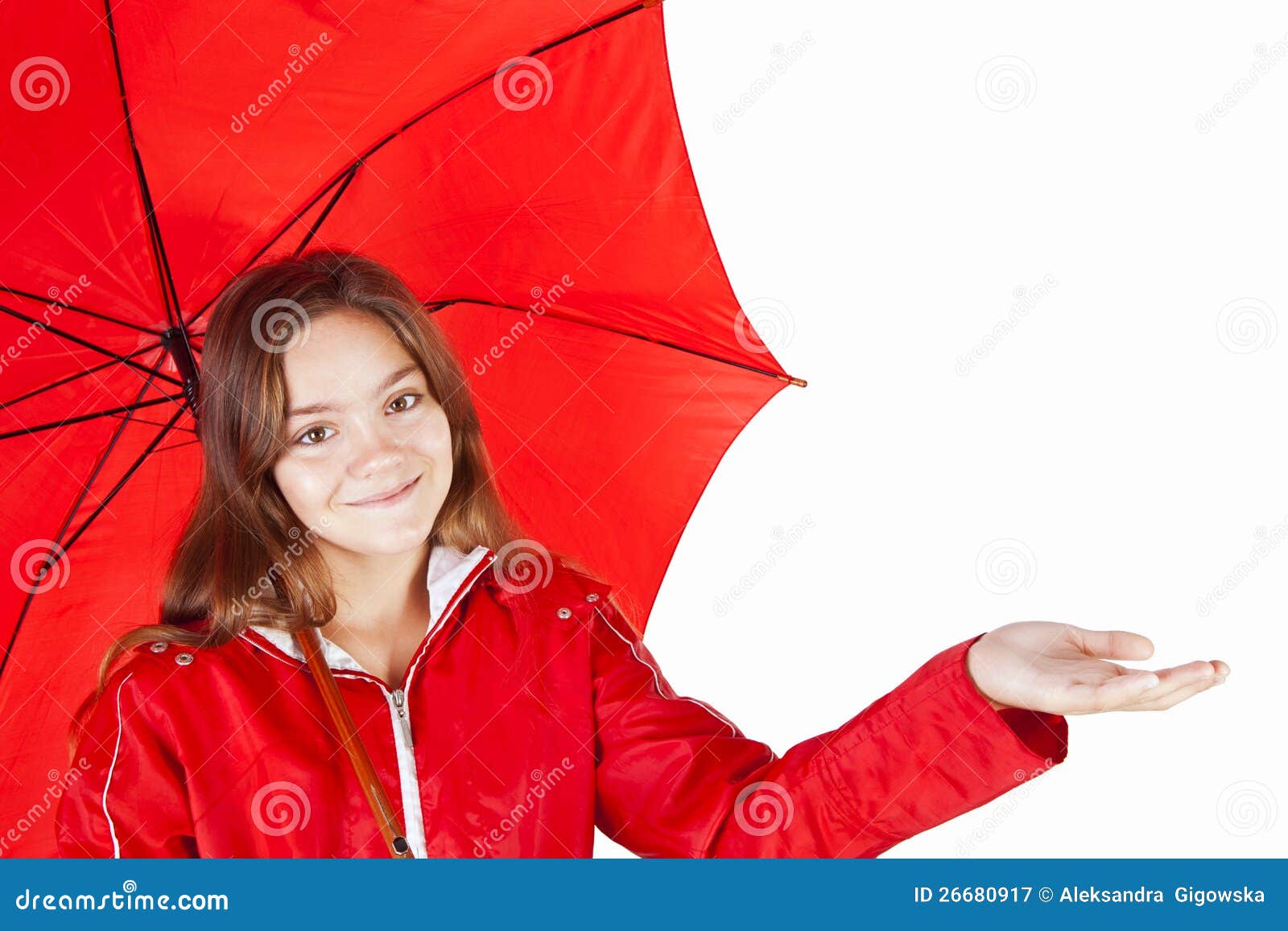 Girl in Raincoat Holding Umbrella Over White Stock Image Image of season, female 26680917