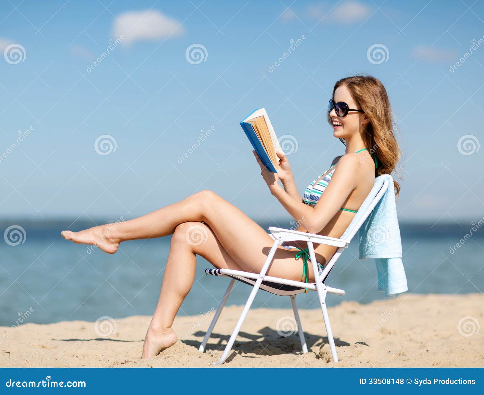 Girl Reading Book On The Beach Chair Stock Photo Image Of Female
