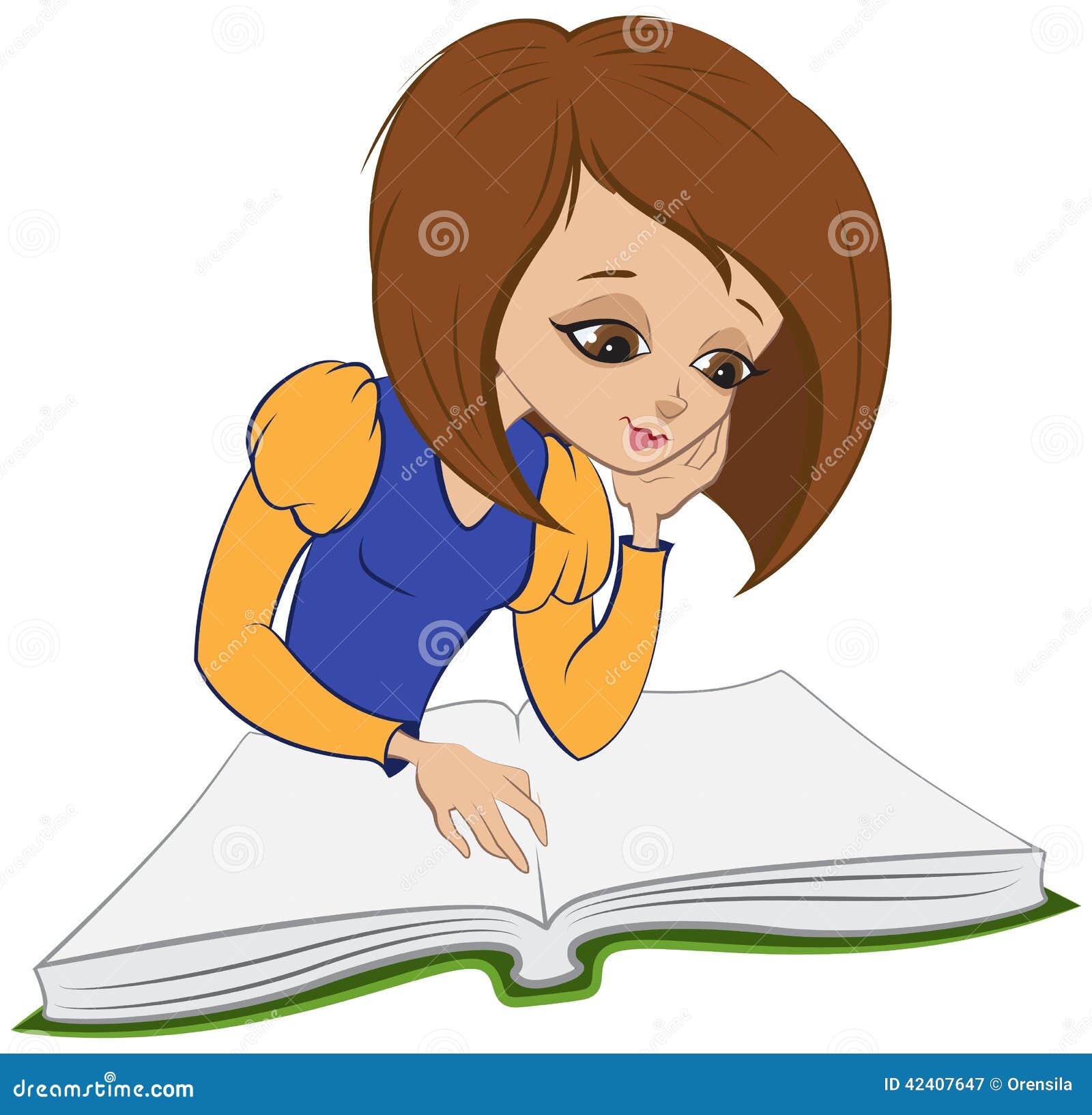 Girl Reading Book. Vector Cartoon Stock Vector - Illustration of beauty,  book: 42407647