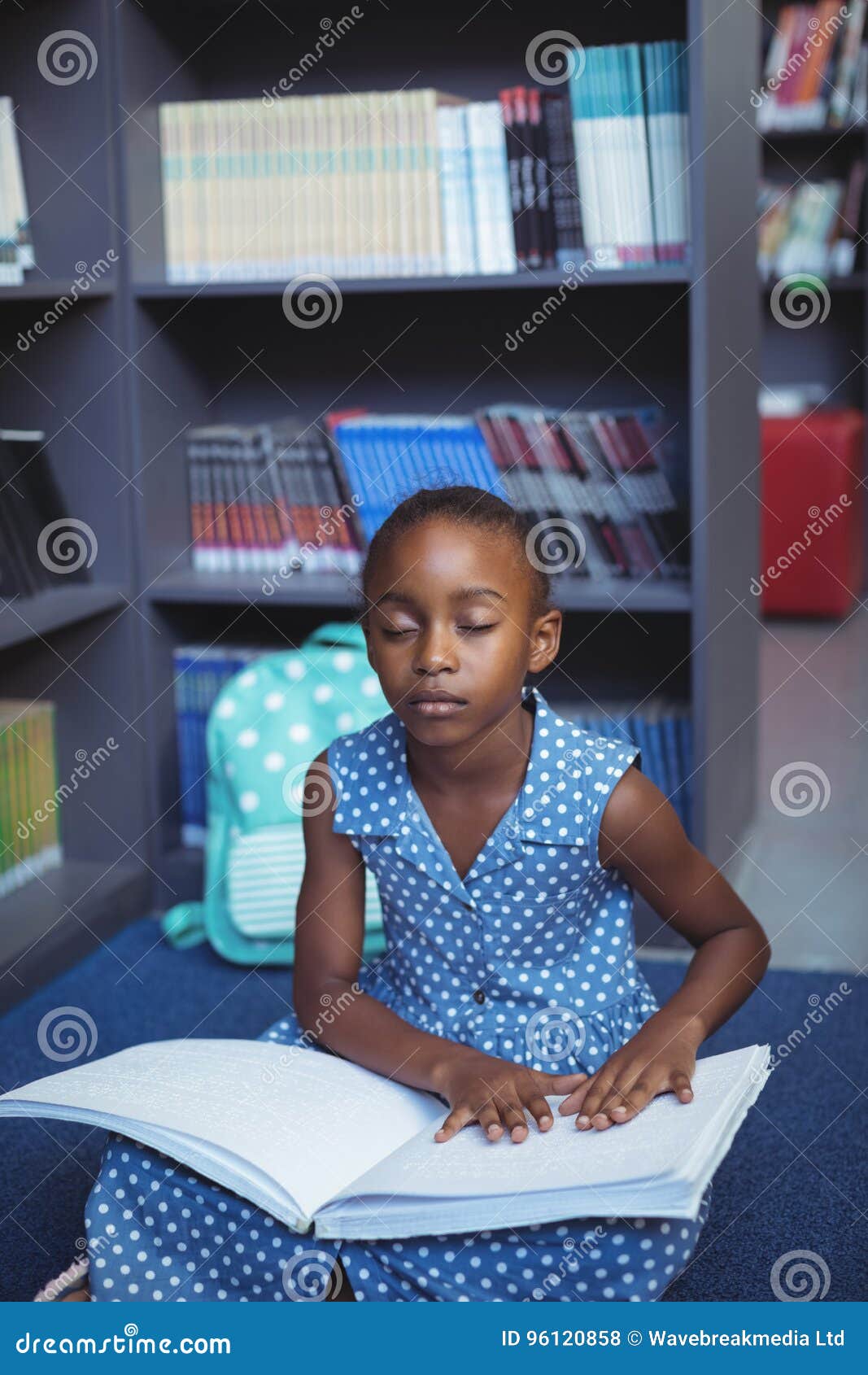 Girl Reading Braille in Library Stock Photo Image of reading