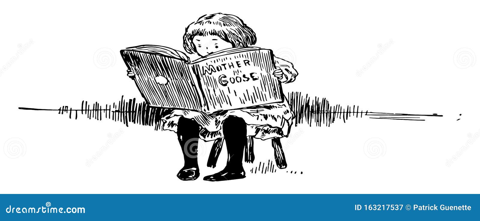 Download Girl Reading Mother Goose, Learned, Vintage Engraving ...