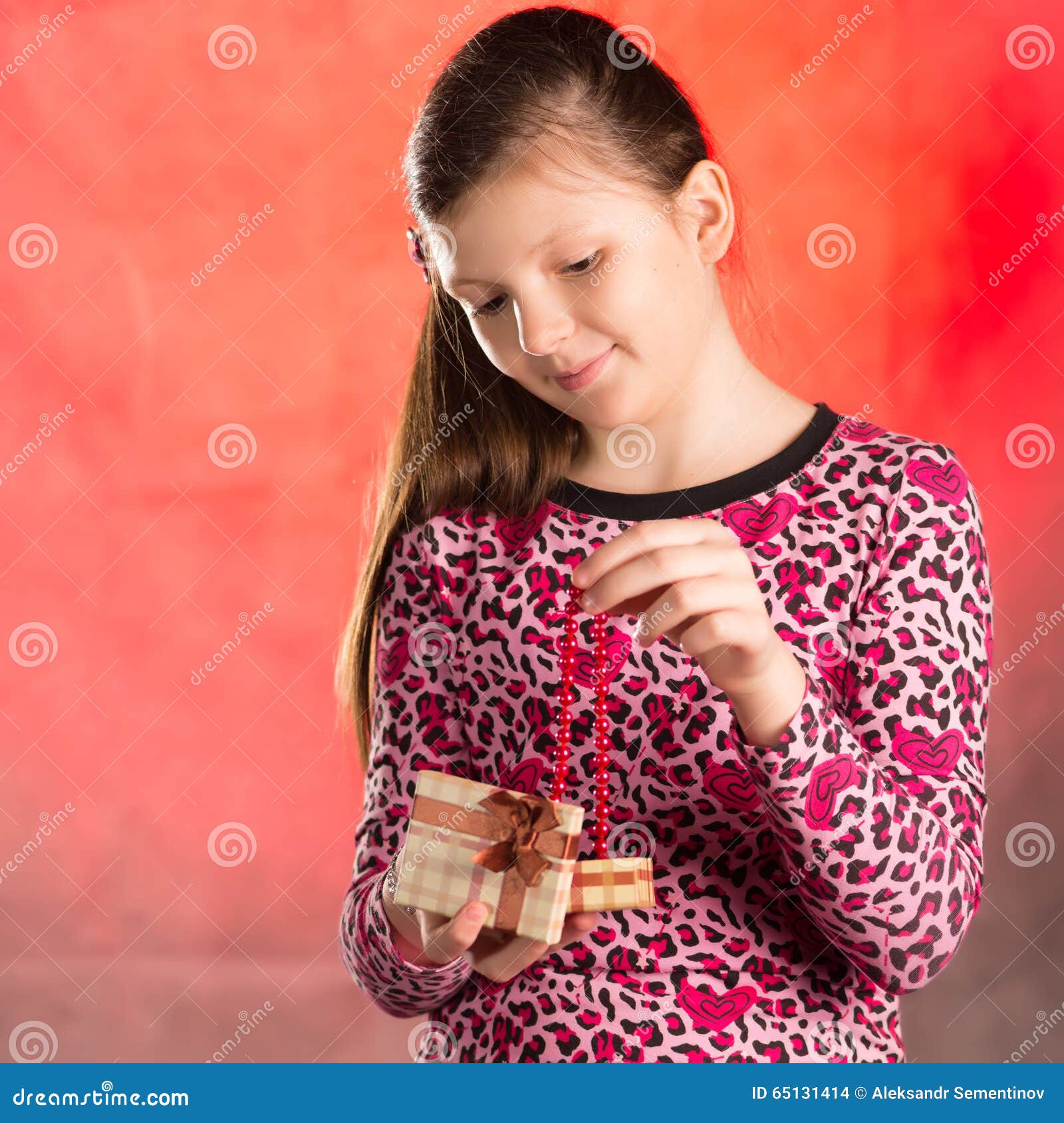 Girl Received a Gift on Valentines Day Stock Photo - Image of portrait ...