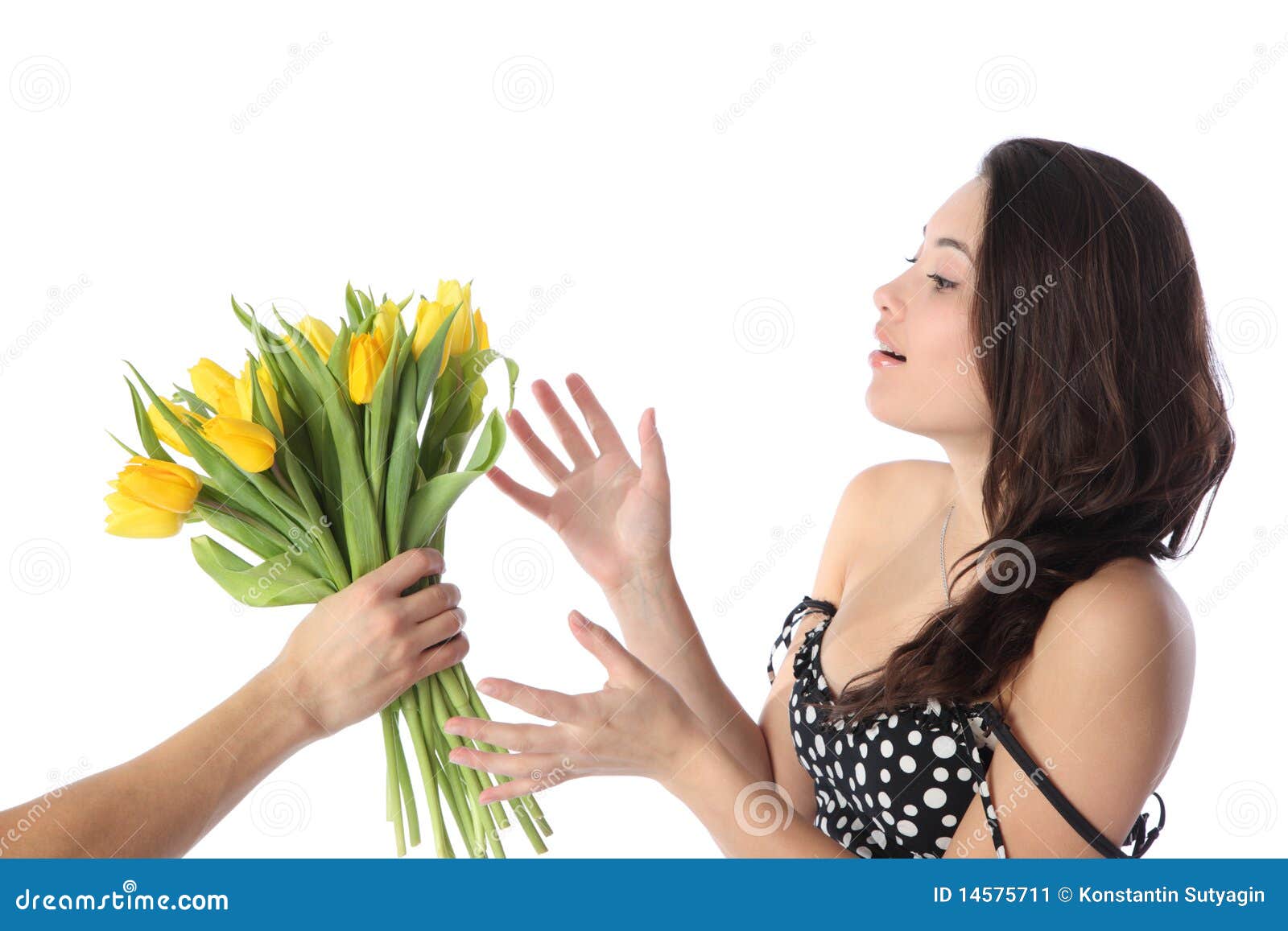 Girl receiving flowers stock image. Image of gift, celebration 14575711