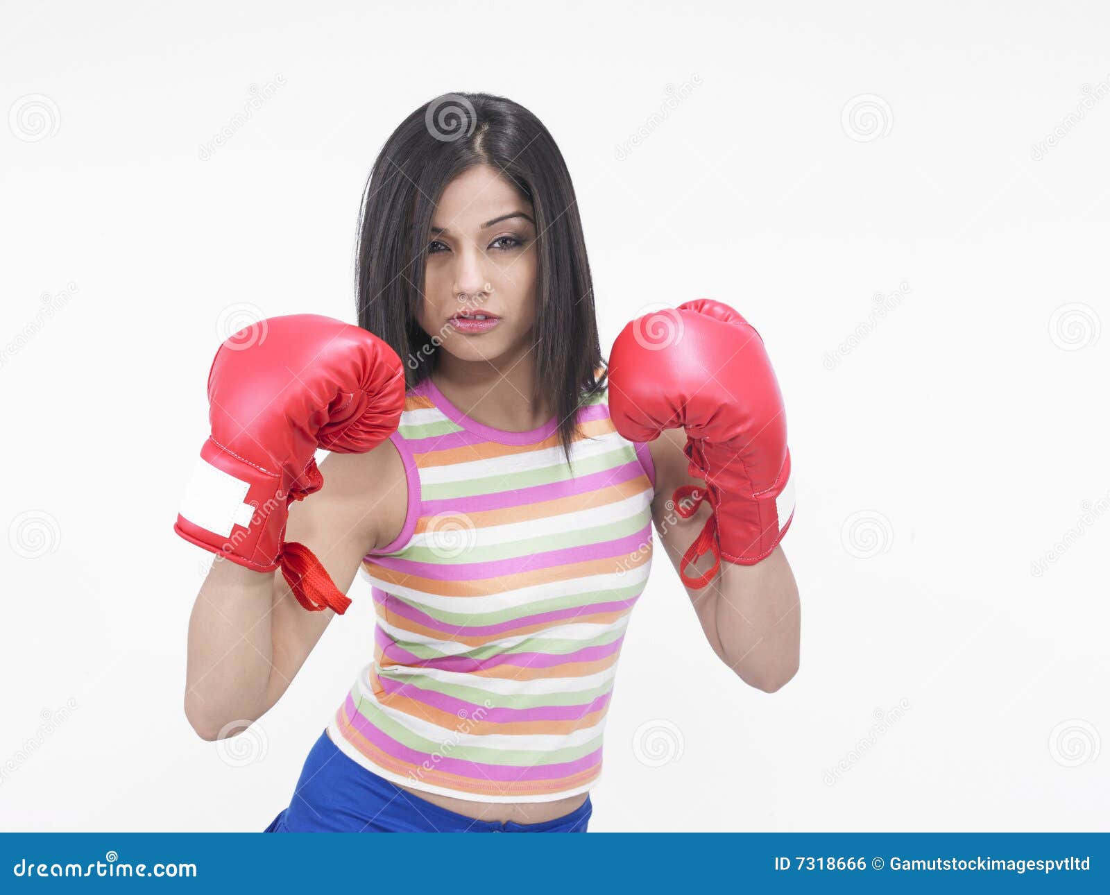 Girl with Red Boxing Gloves Stock Photo Image of angry, indian 7318666