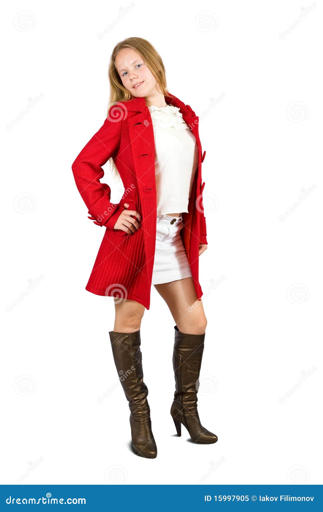 Girl in red coat stock image. Image of cloth, beautiful 15997905