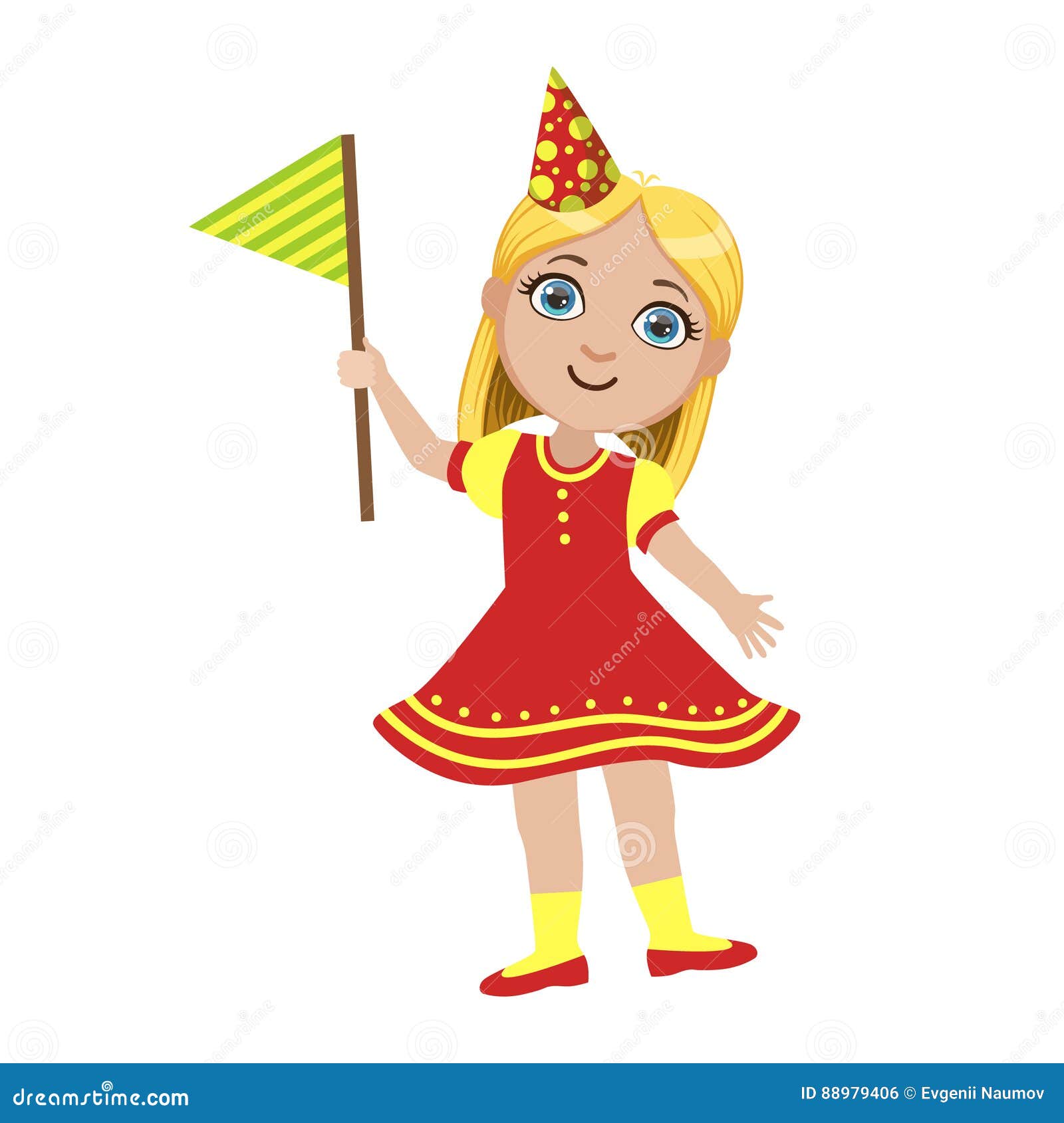 Girl in Red Dress with Flag, Part of Kids at the Birthday Party Set of Cute Cartoon  Characters with Celebration Stock Vector - Illustration of sweet, yellow:  88979406