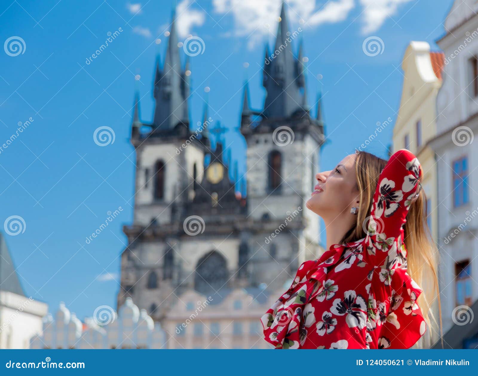 Girl in Red Dress Travel in Prague Stock Image Image of scene