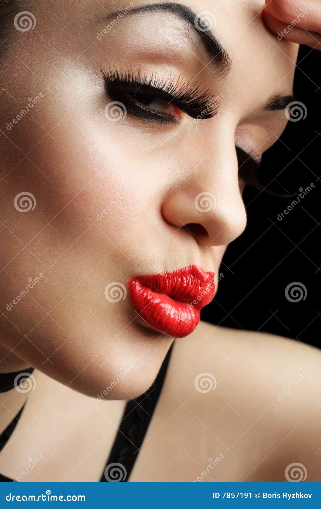 Girl with Red Lips stock image. Image of eyelashes, caucasian 7857191