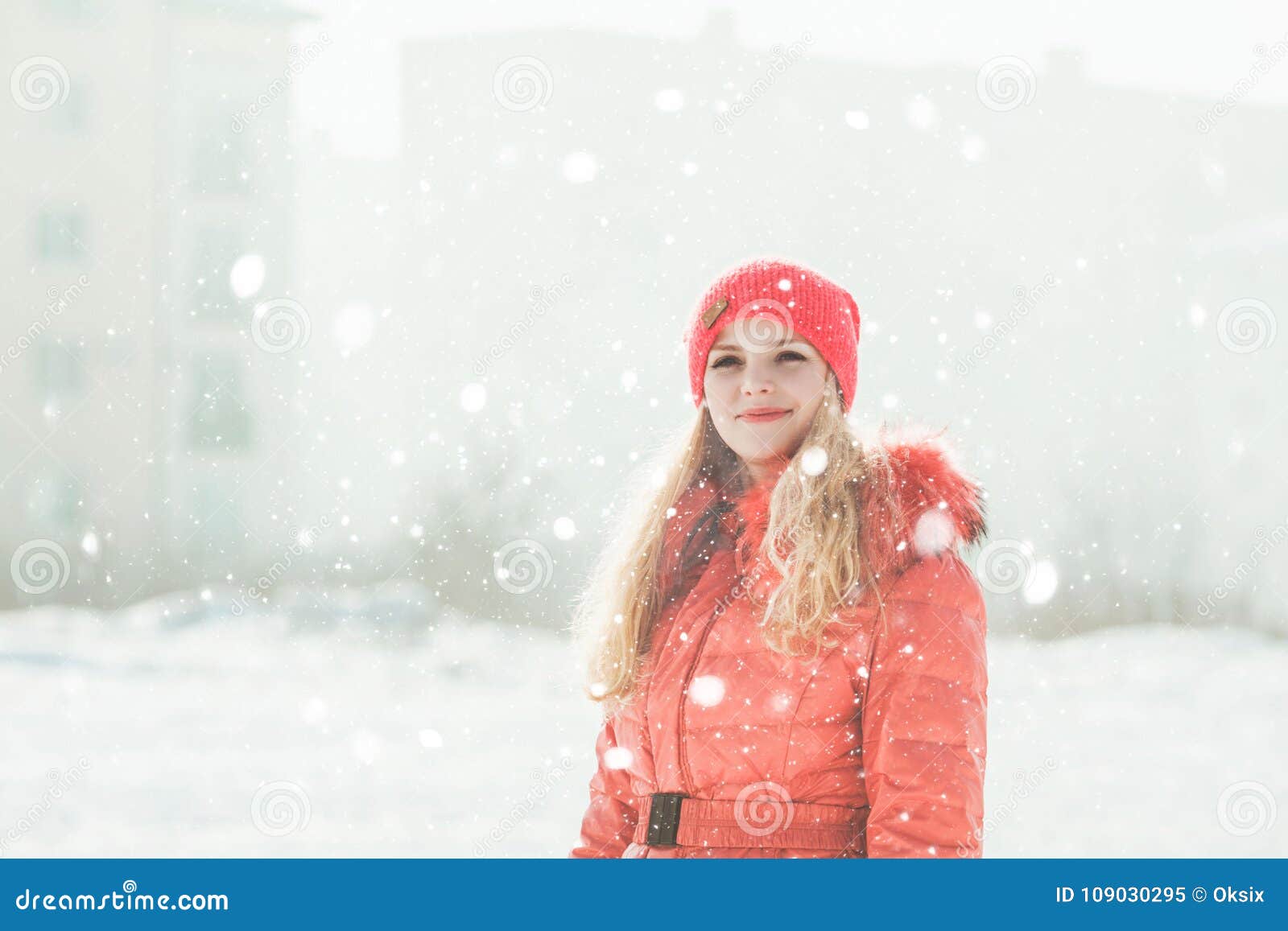 Girl in red parka stock image. Image of parka, cute - 109030295
