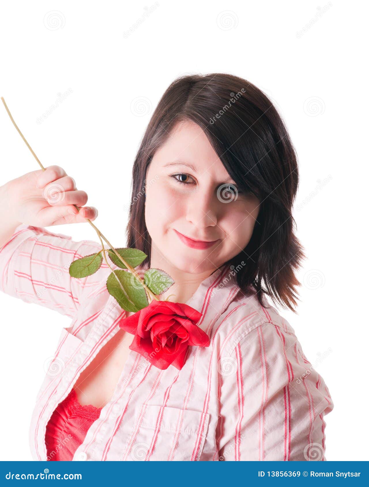 Girl with red rose stock image. Image of young, glamour 13856369