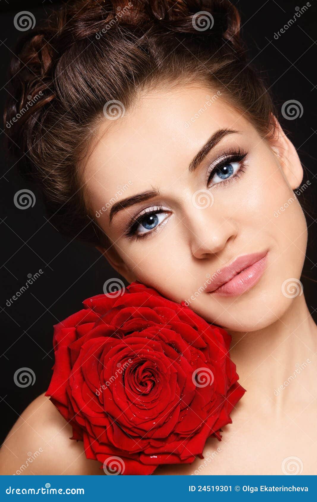 Girl with red rose stock image. Image of hairstyle, sensual 24519301